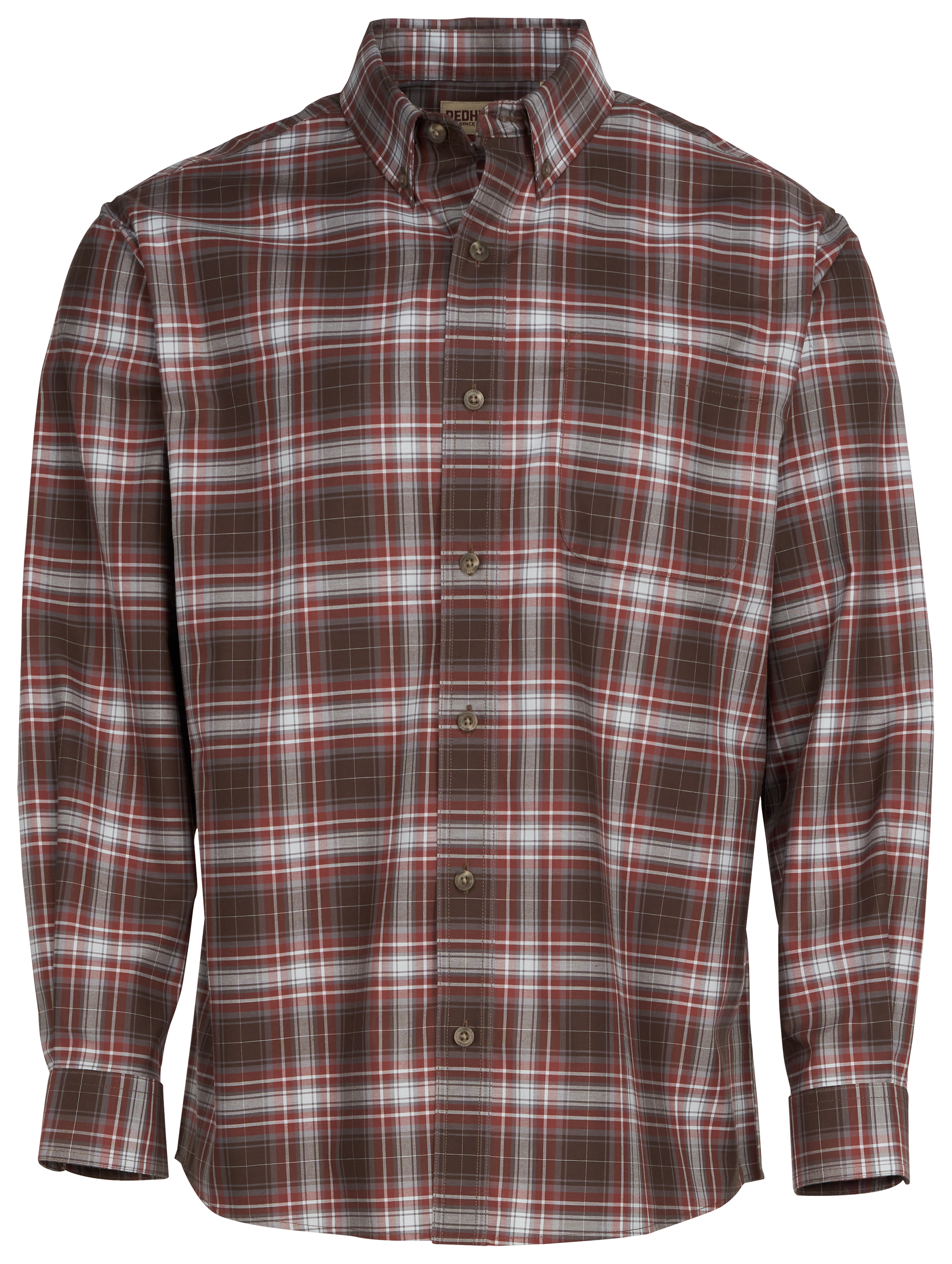 Image of RedHead Wrinkle-Free Easy-Care Button-Down Long-Sleeve Shirt for Men - Coffee Plaid - L