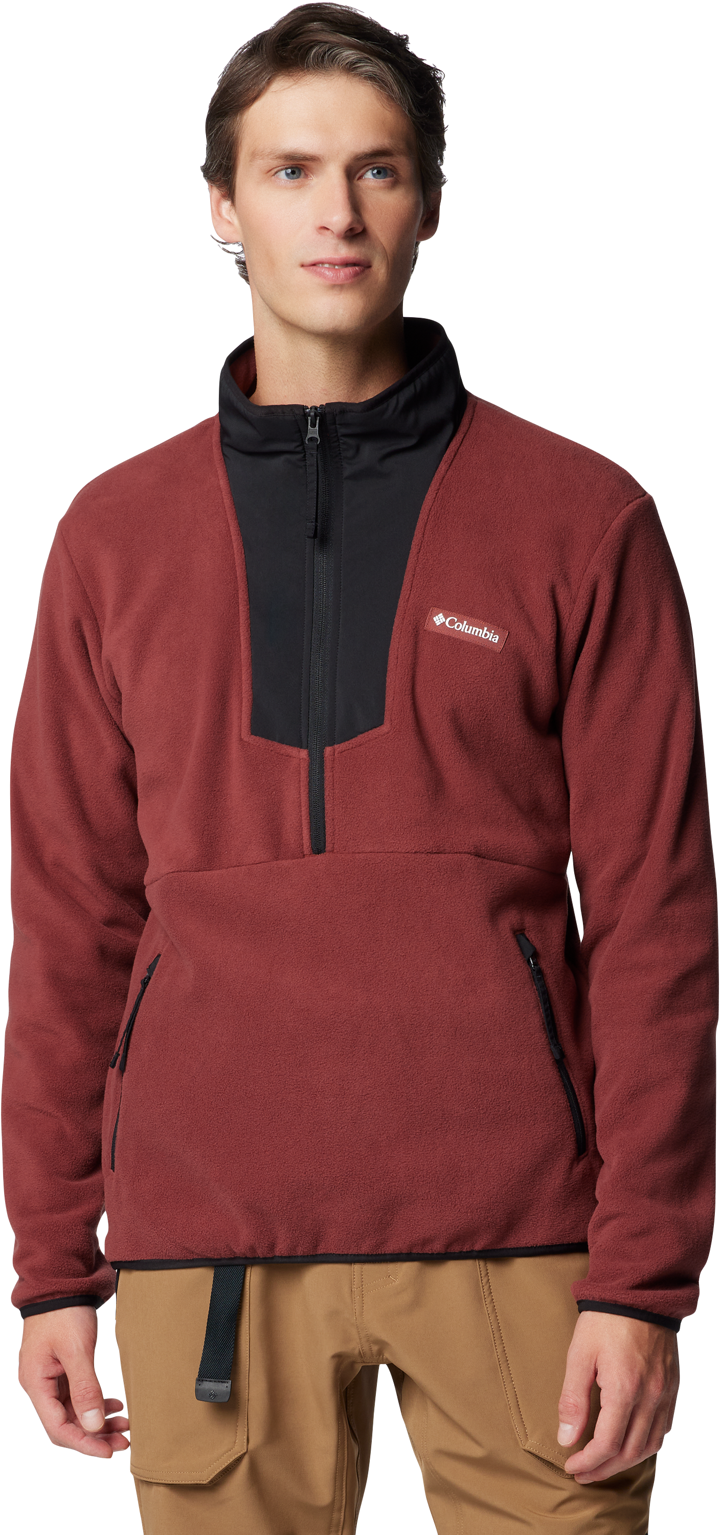 Image of Columbia Sequoia Grove Half-Zip Fleece Pullover for Men - Spice/Black - S