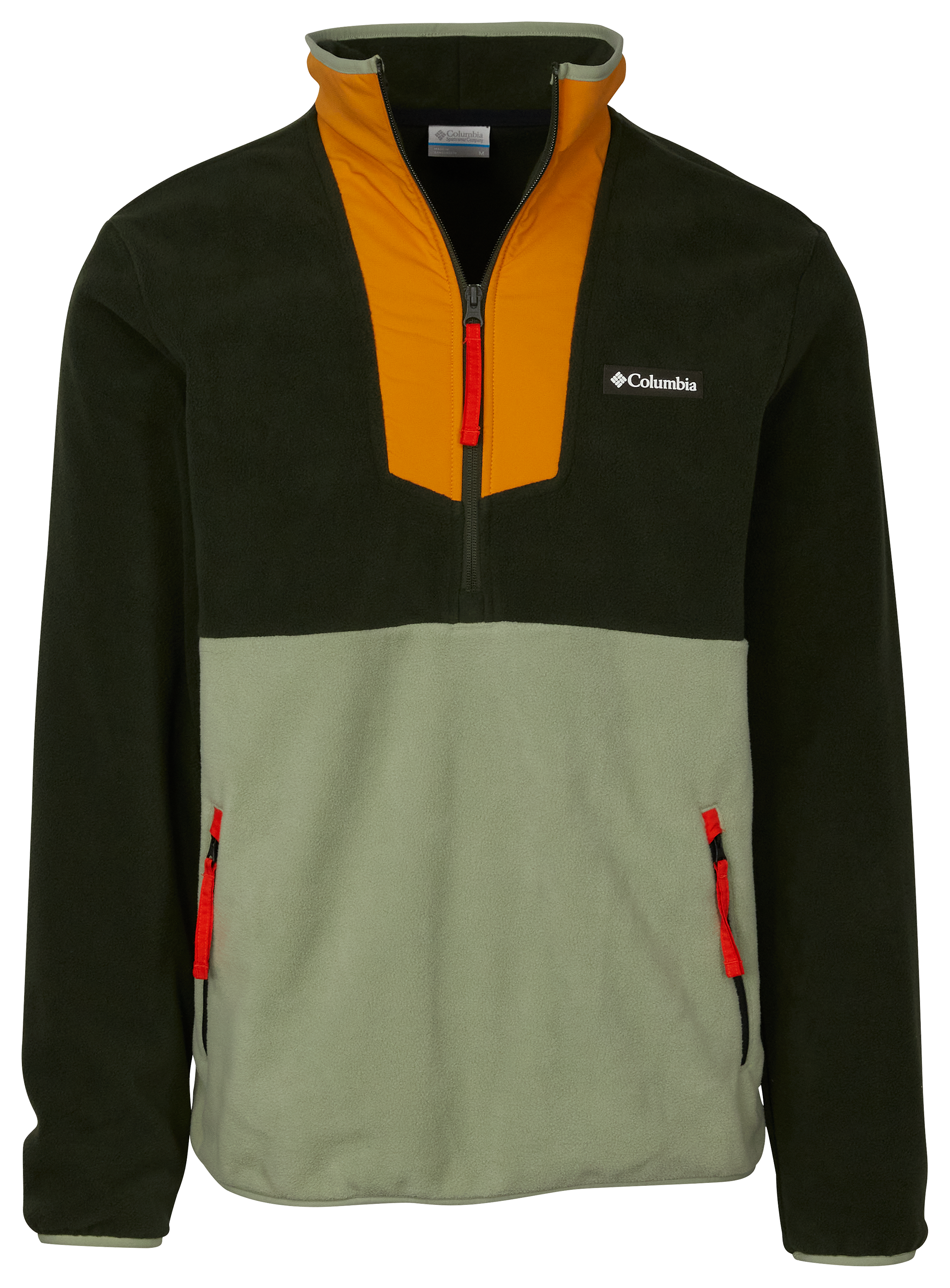 Image of Columbia Sequoia Grove Half-Zip Fleece Pullover for Men - Greenscape/Sunstone - S