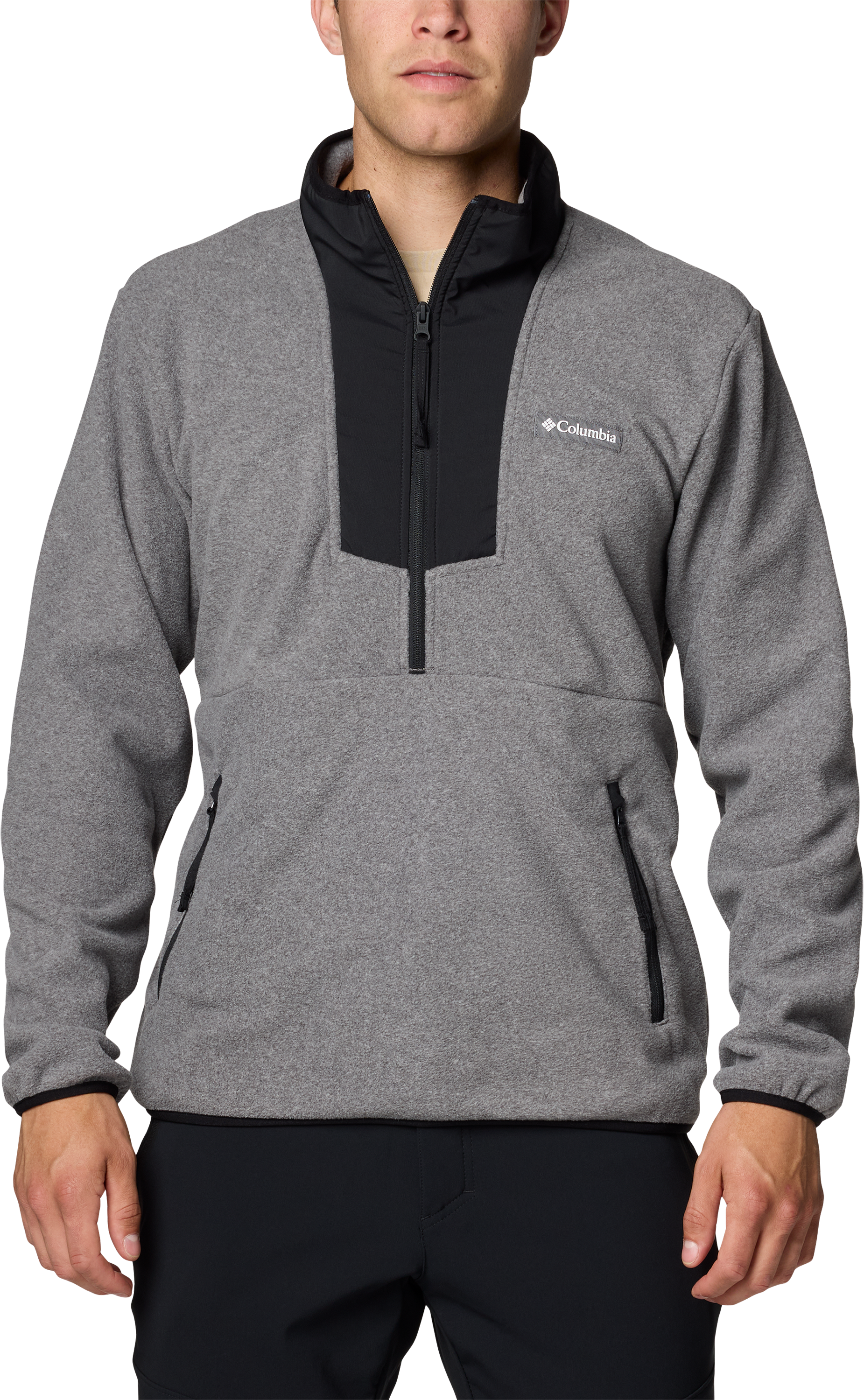 Image of Columbia Sequoia Grove Half-Zip Fleece Pullover for Men - City Grey Heather/Black - S