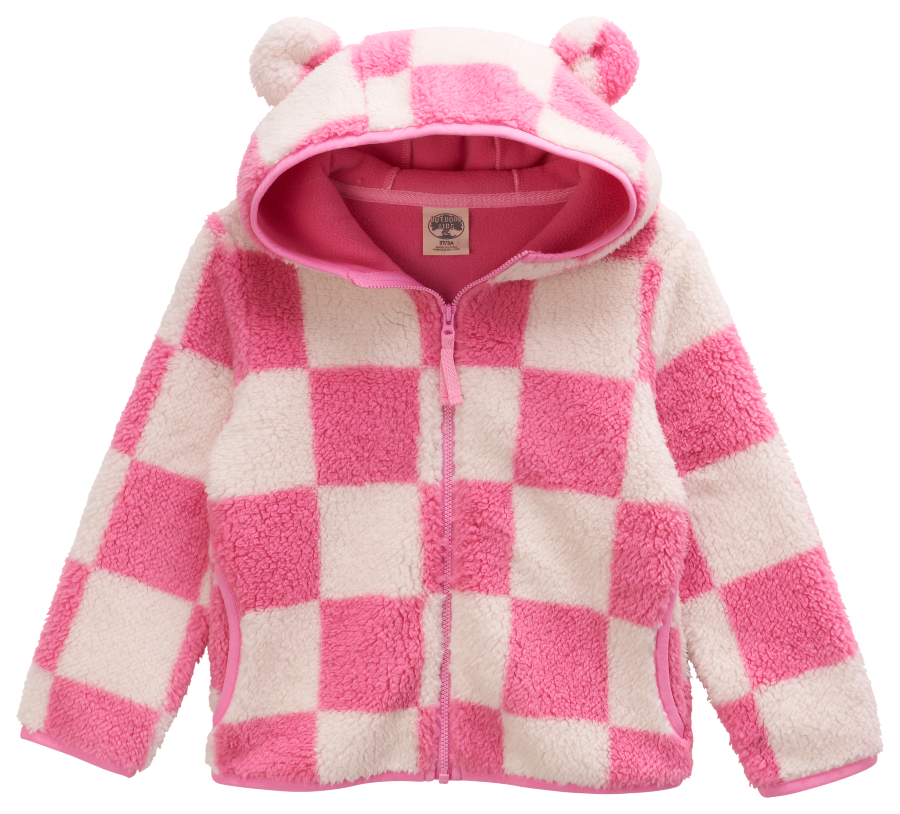 Image of Outdoor Kids Cozy Fleece Jacket for Toddlers - Pink Check - 2T