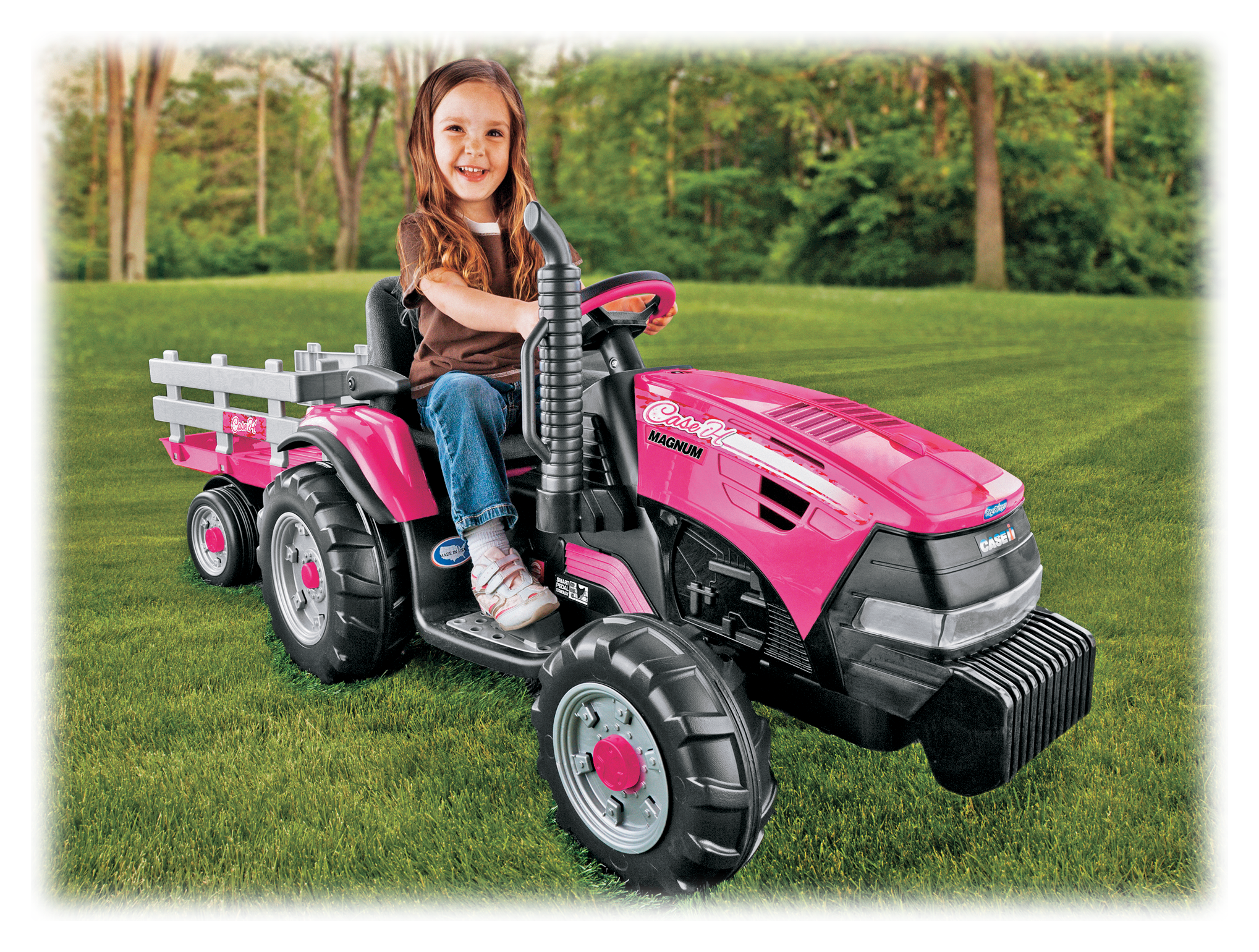 Peg-Perego CASE IH Magnum Tractor/Trailer Ride-On Toy for Kids - Pink -  Peg Perego