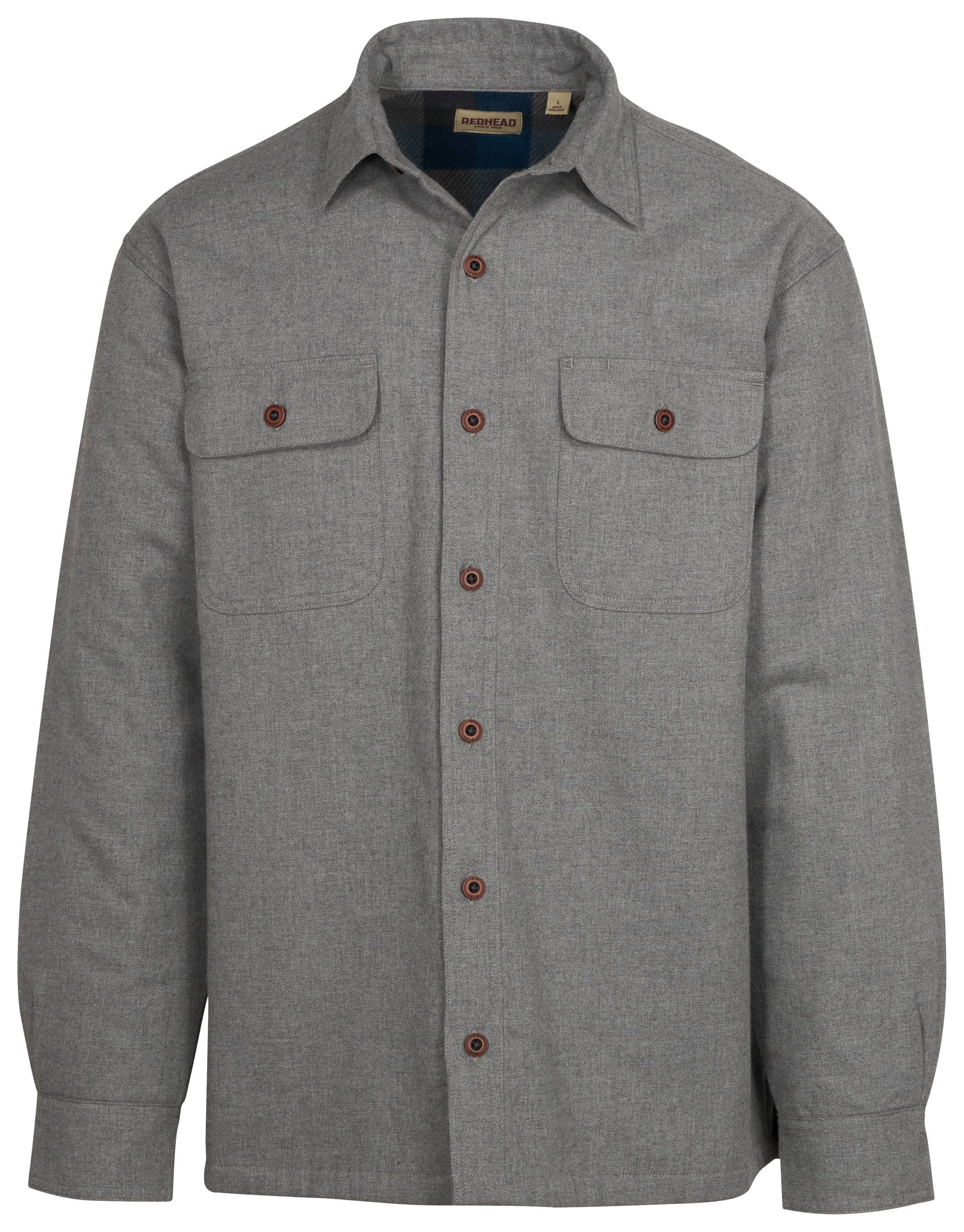 Image of RedHead Fleece-Lined Flannel Plaid Long-Sleeve Shirt for Men - Granite Gray - S