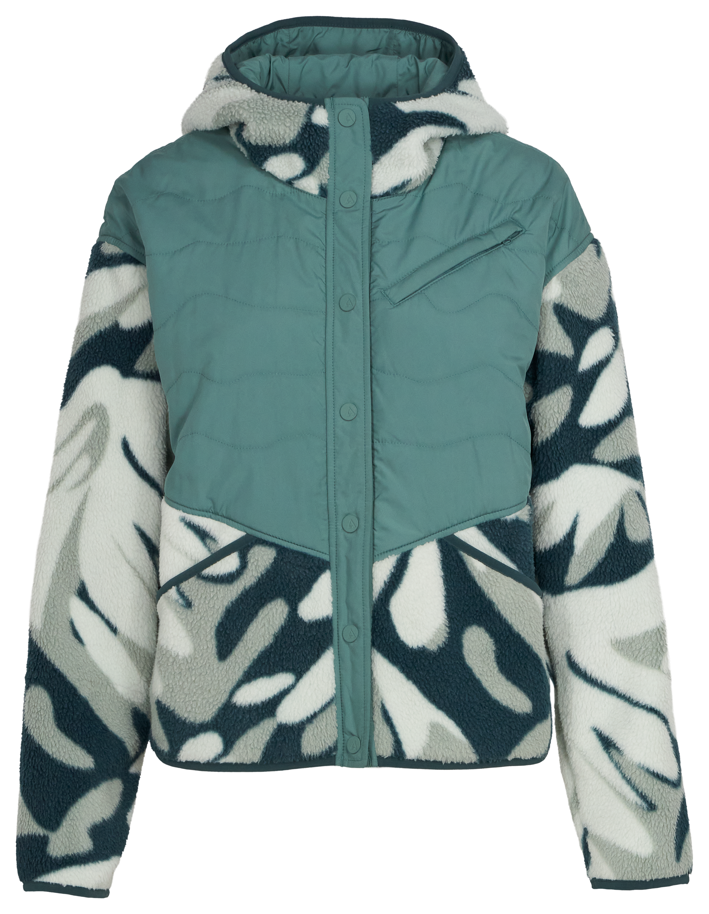 Image of Ascend Orizaba Berber Fleece Hooded Snap Jacket for Ladies - Green Peaks - XS