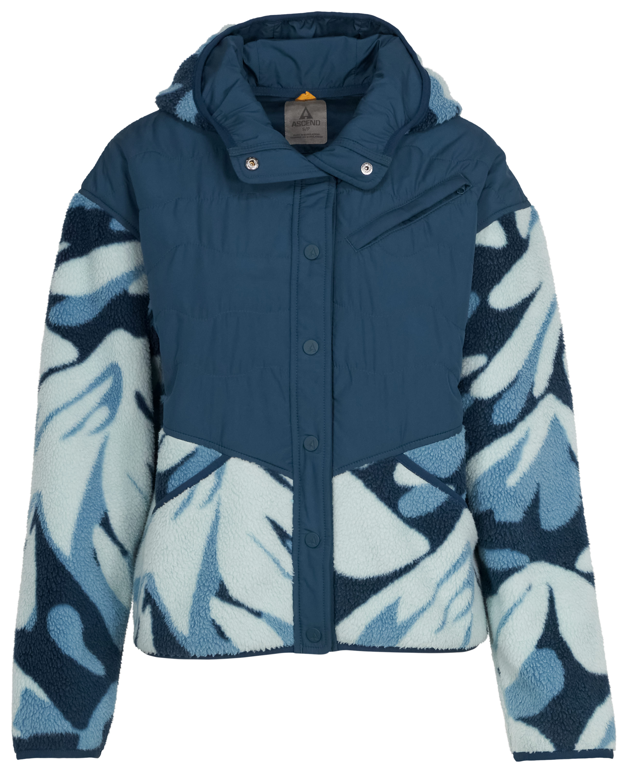 Image of Ascend Orizaba Berber Fleece Hooded Snap Jacket for Ladies - Blue Peaks - XXL