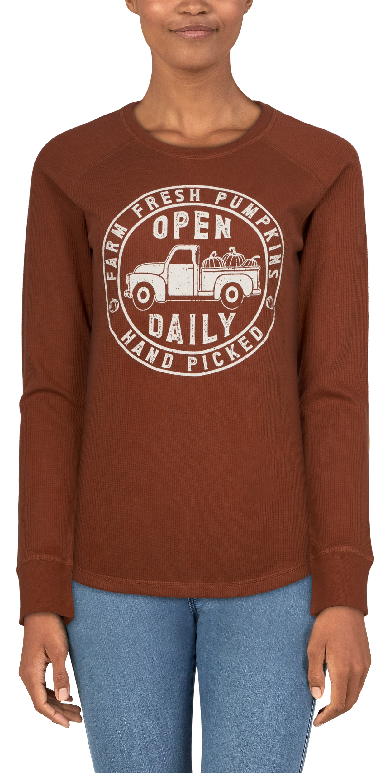 NATURAL REFLECTIONS Fall Truck Waffle-Knit Long-Sleeve Shirt