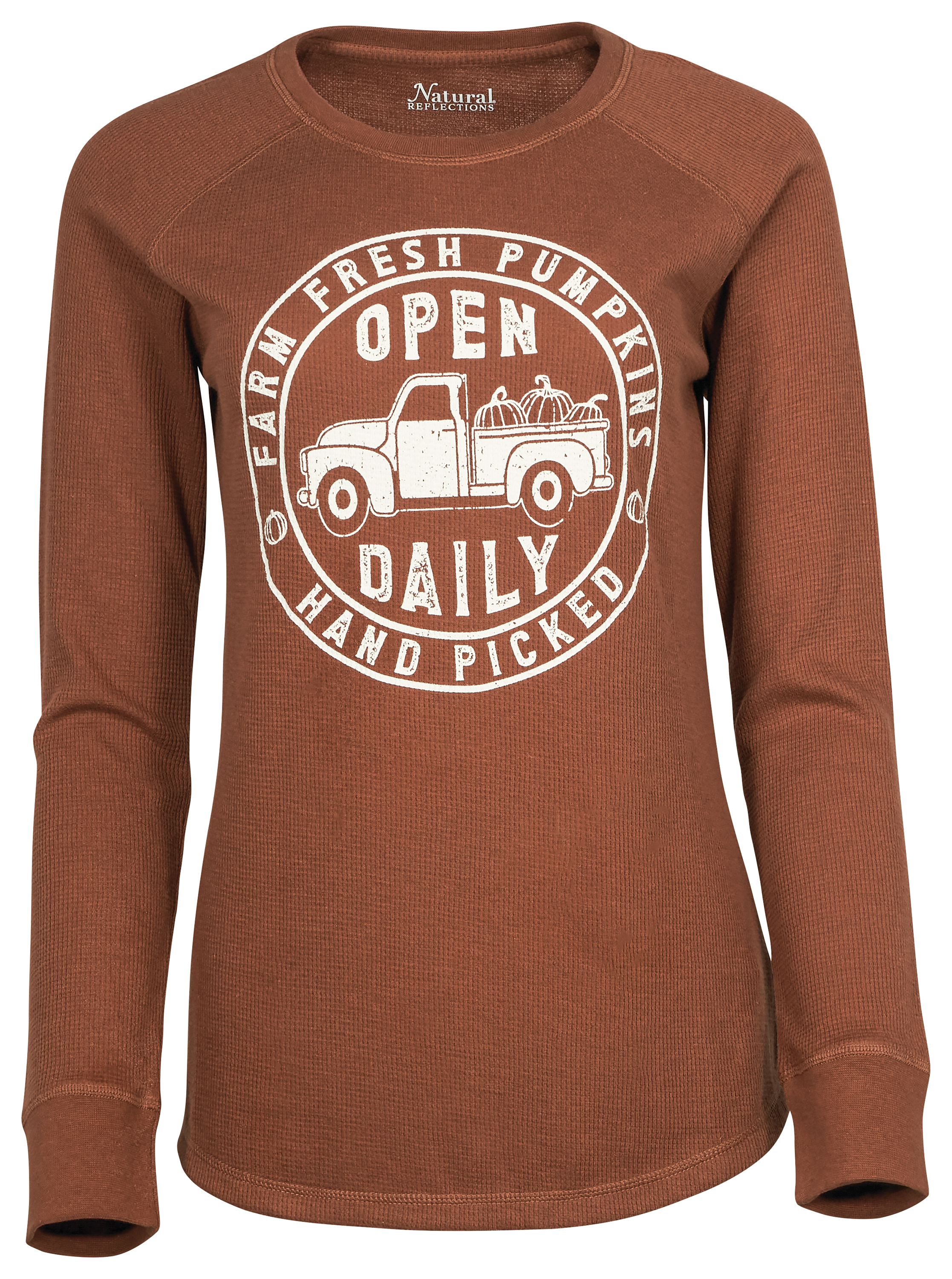 Image of Natural Reflections Fall Truck Waffle-Knit Long-Sleeve Shirt - Mocha Bisque - 1X