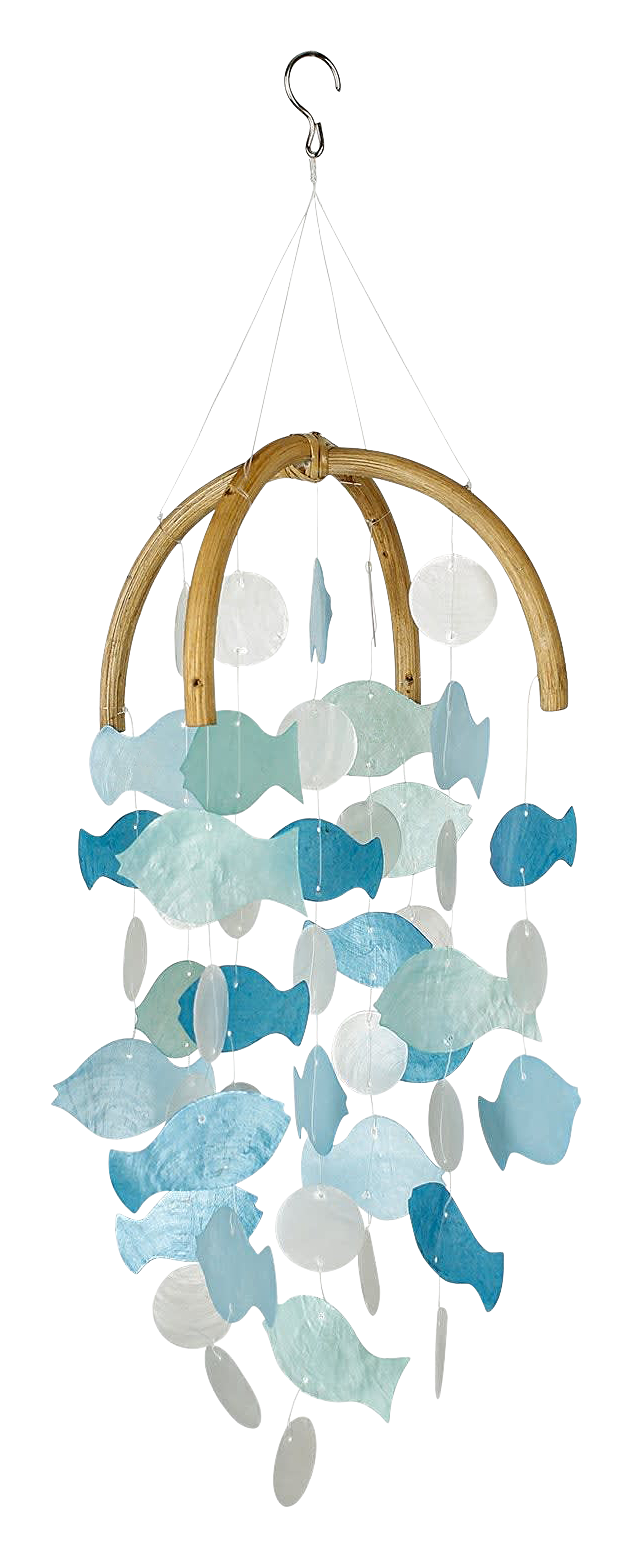 Image of Woodstock Chimes Fish Capiz Round Wind Chime