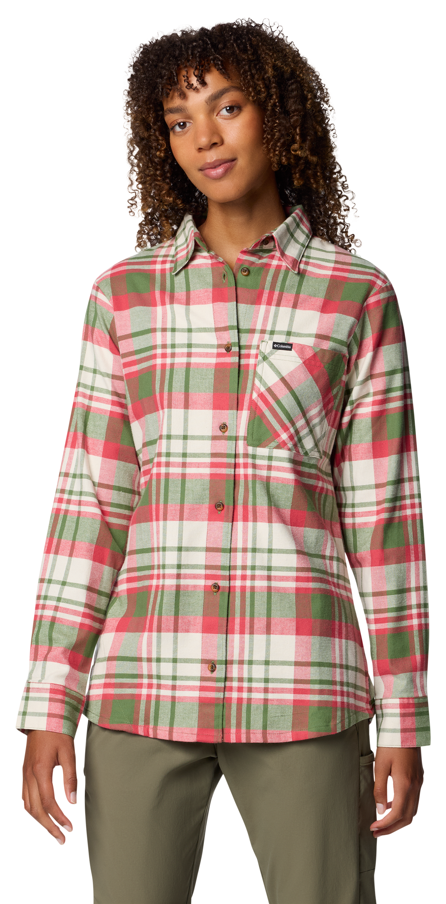 Image of Columbia Calico Basin Flannel Long-Sleeve Button-Down Shirt - Canteen Multiplaid