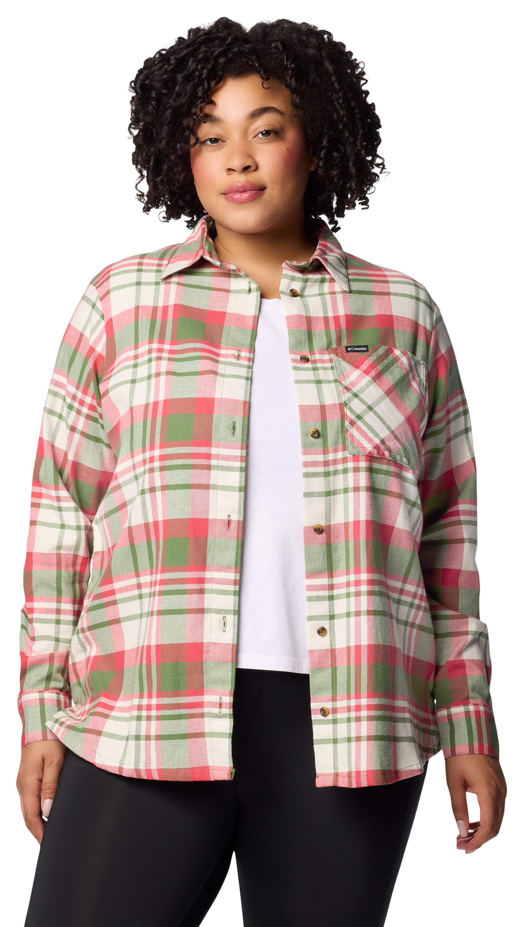 Image of Columbia Calico Basin Flannel Long-Sleeve Button-Down Shirt - Canteen Multiplaid