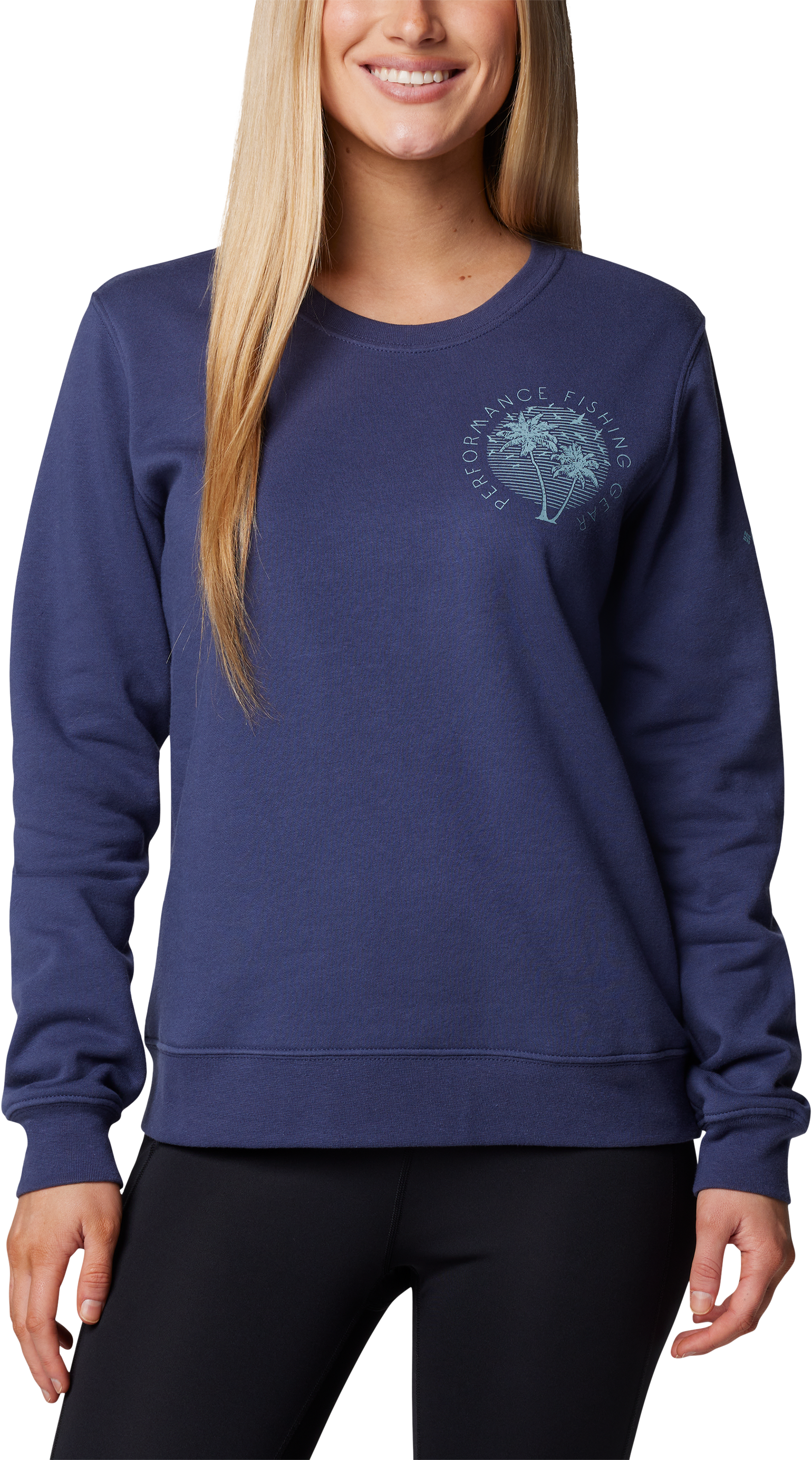 Columbia PFG Graphic Crew-Neck Long-Sleeve Sweatshirt for Ladies - Nocturnal/Crushed Blue Palms