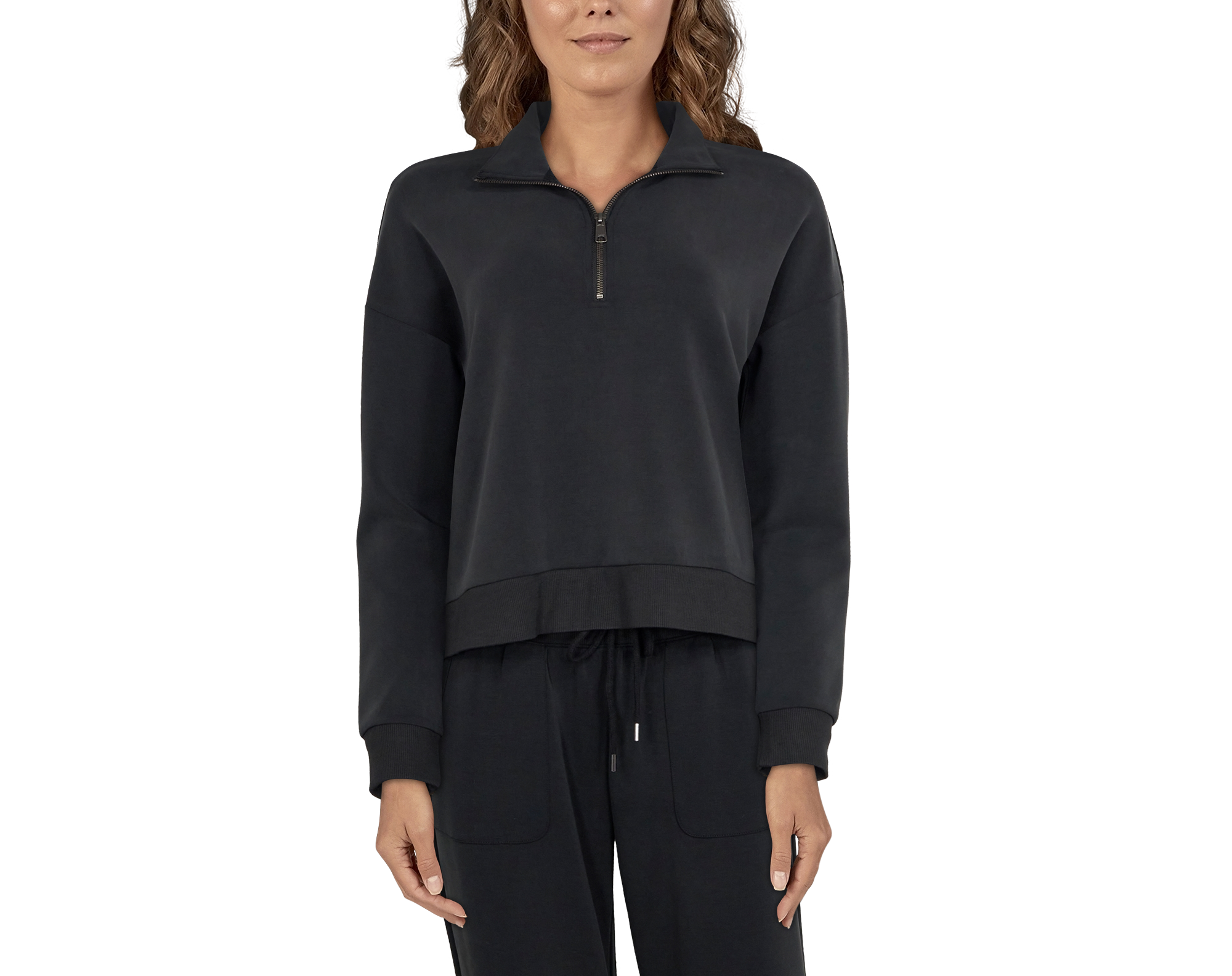 Image of Natural Reflections Soft Haven Quarter-Zip Long-Sleeve Pullover for Ladies - Moonless Night