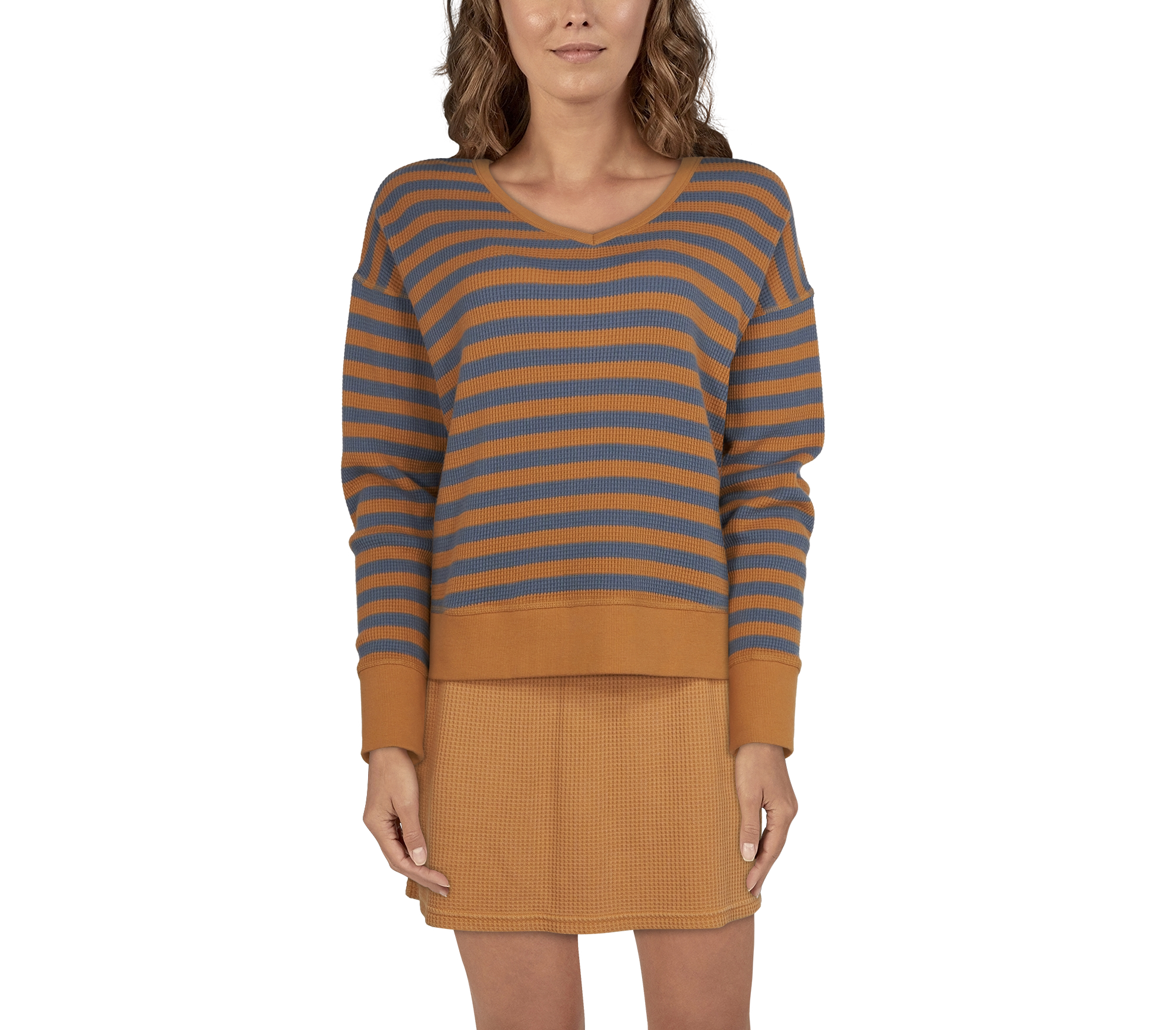 NATURAL REFLECTIONS Waffle V-Neck Pullover for Ladies