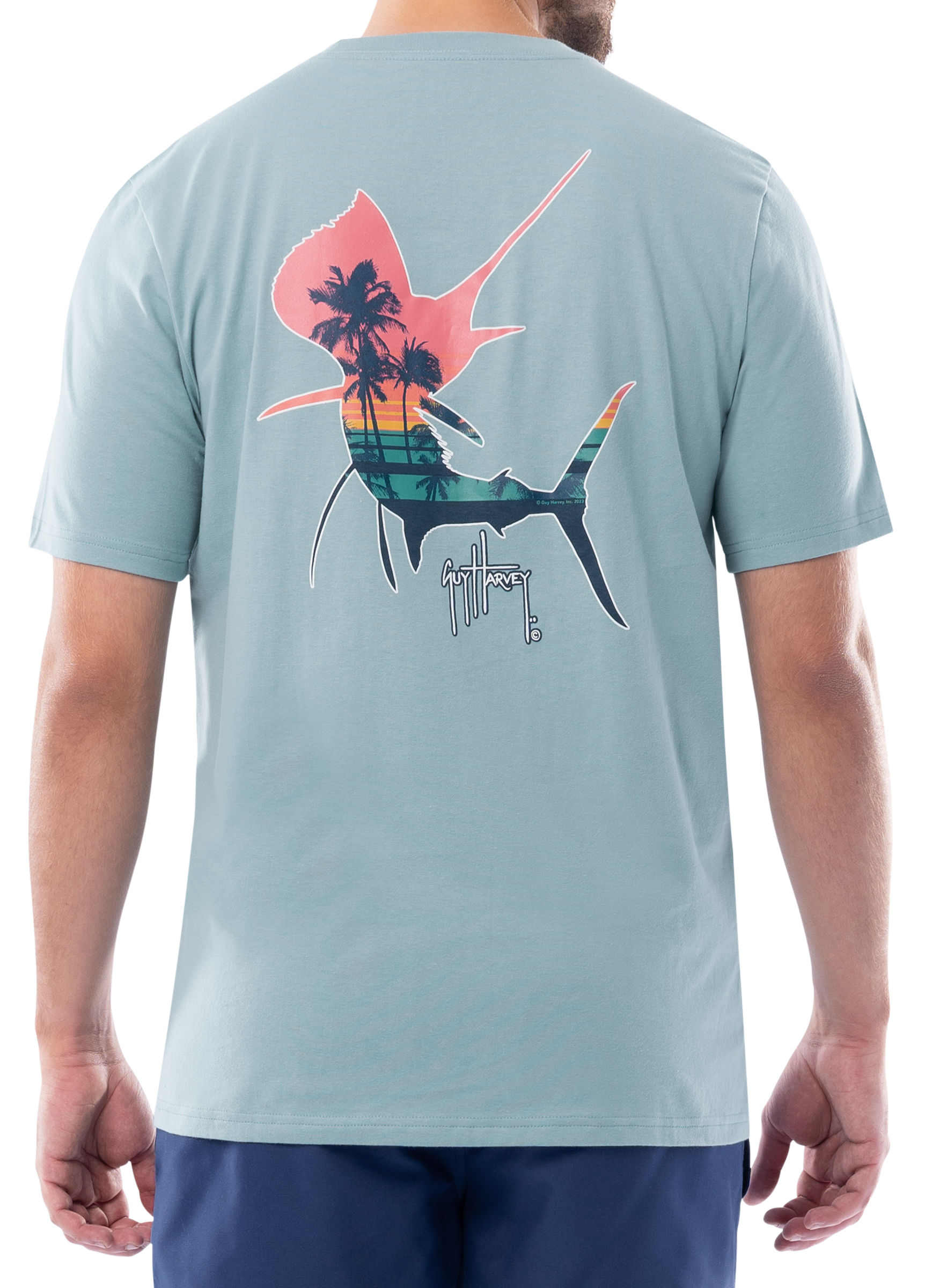 Image of Guy Harvey Sunset Silhouette Short-Sleeve T-Shirt for Men - Stone