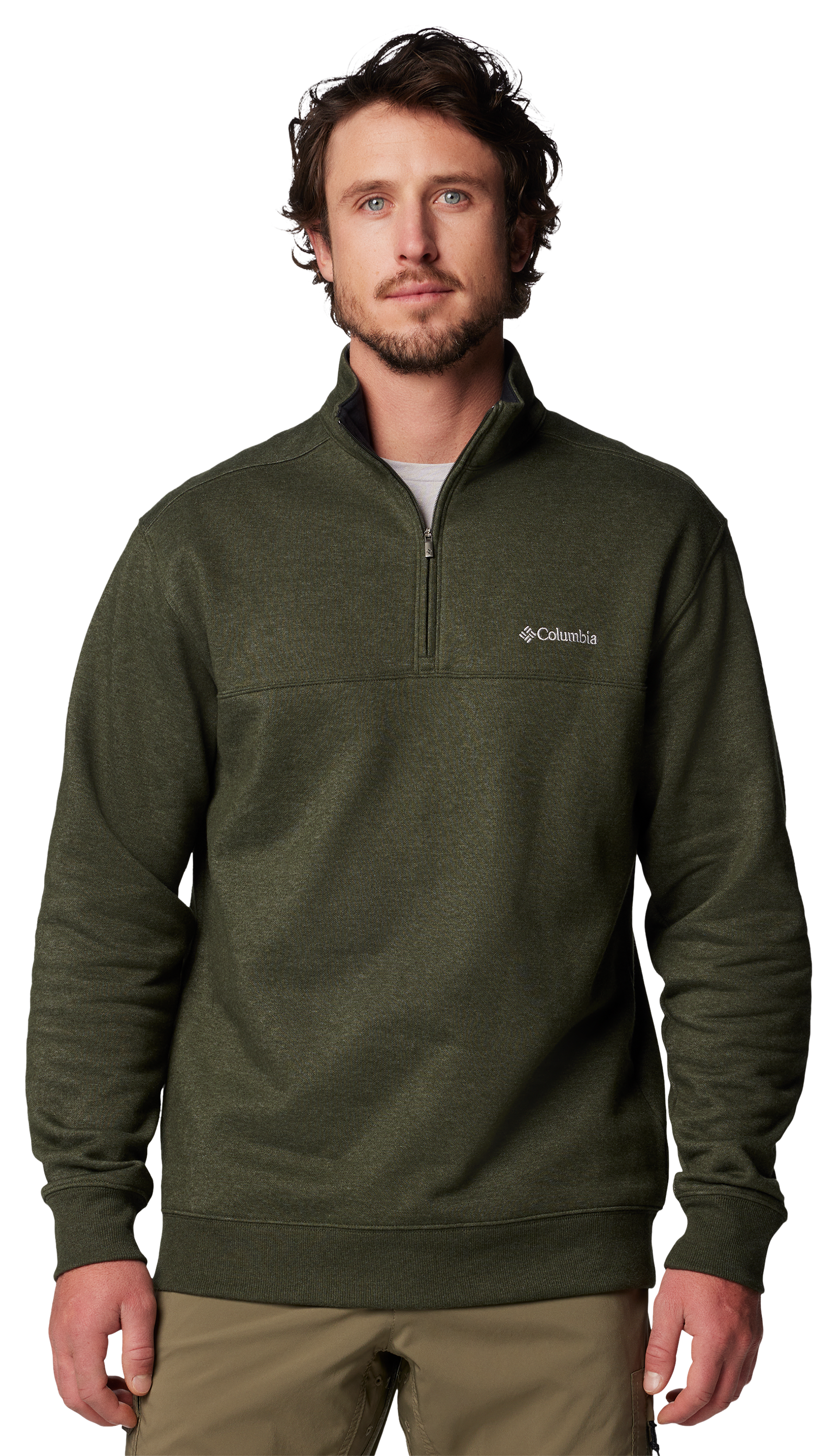 Image of Columbia Hart Mountain II Half-Zip Long-Sleeve Pullover for Men - Greenscape Heather - S