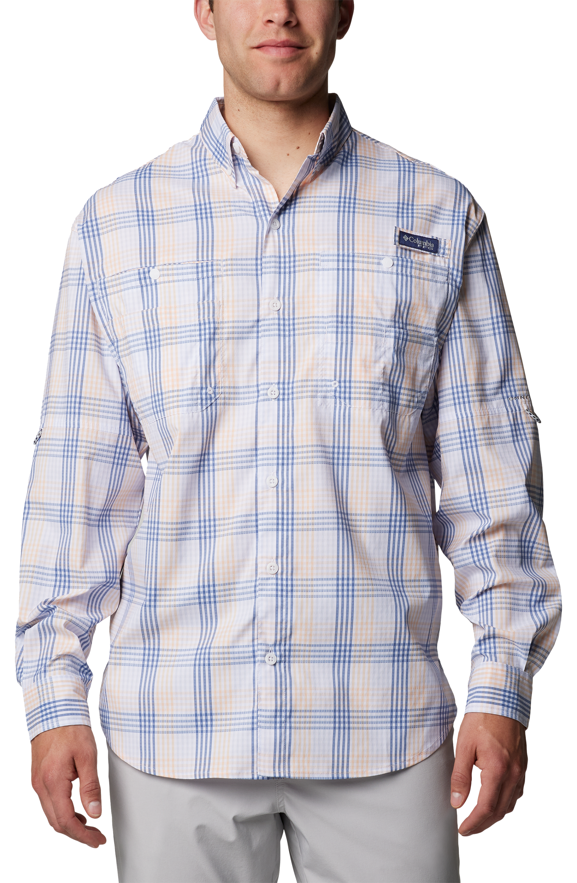 Image of Columbia PFG Super Tamiami Long-Sleeve Shirt for Men - Snowdrift All Over Gingham