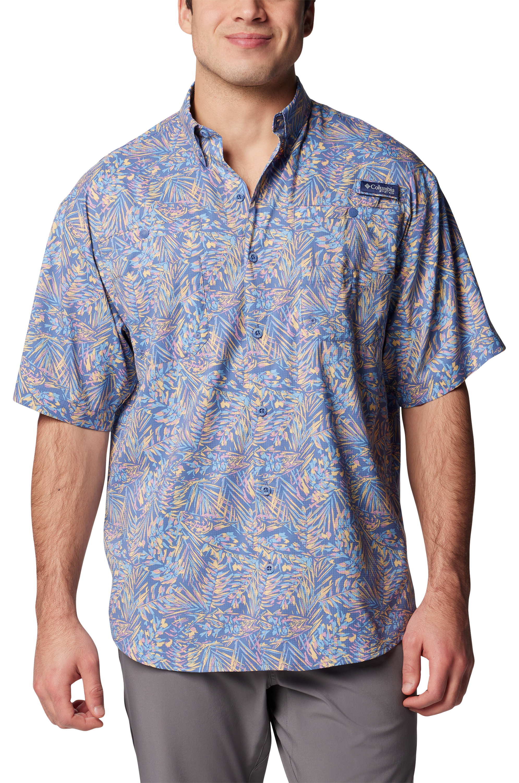 Image of Columbia PFG Super Tamiami Short-Sleeve Shirt for Men - Bluebell Tunado - S