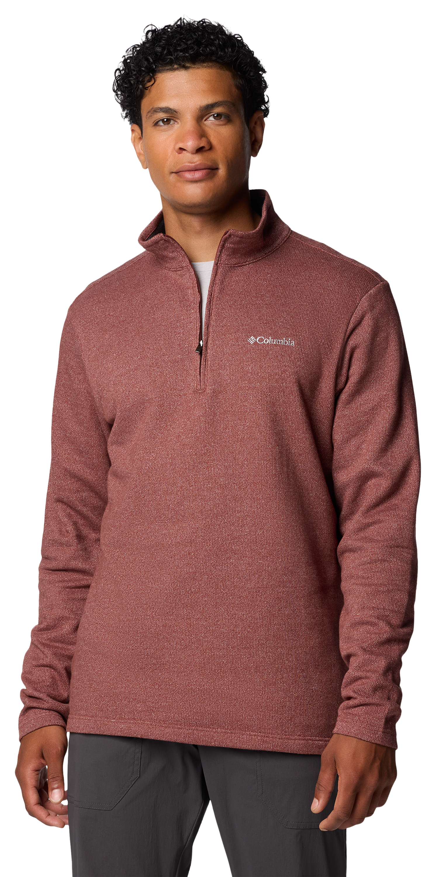 Image of Columbia Great Hart Mountain III Half-Zip Fleece Long-Sleeve Pullover for Men - Spice Heather - S