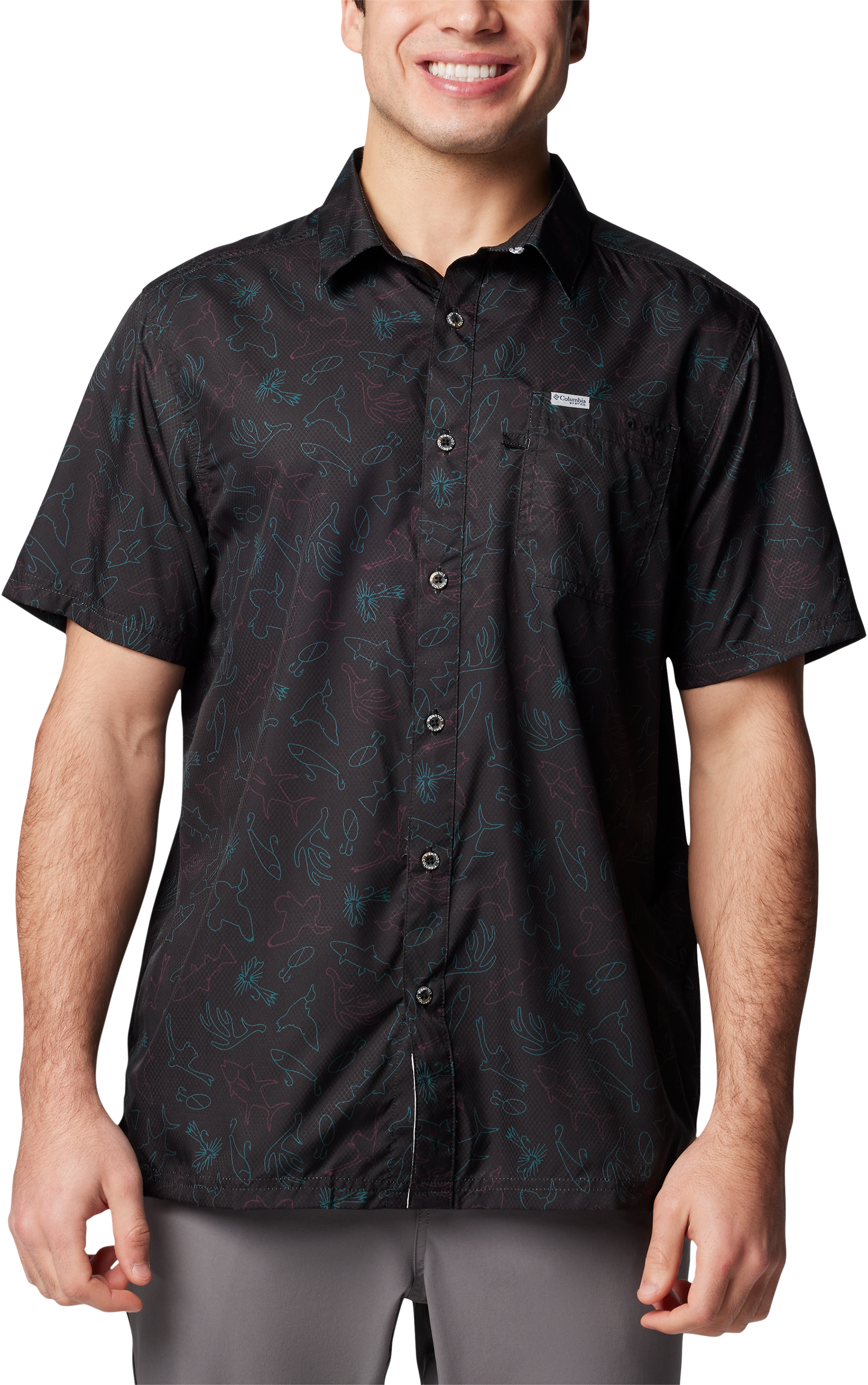 Image of Columbia Super Slack Tide Camp Short-Sleeve Shirt for Men - Black Casted N Blasted - S