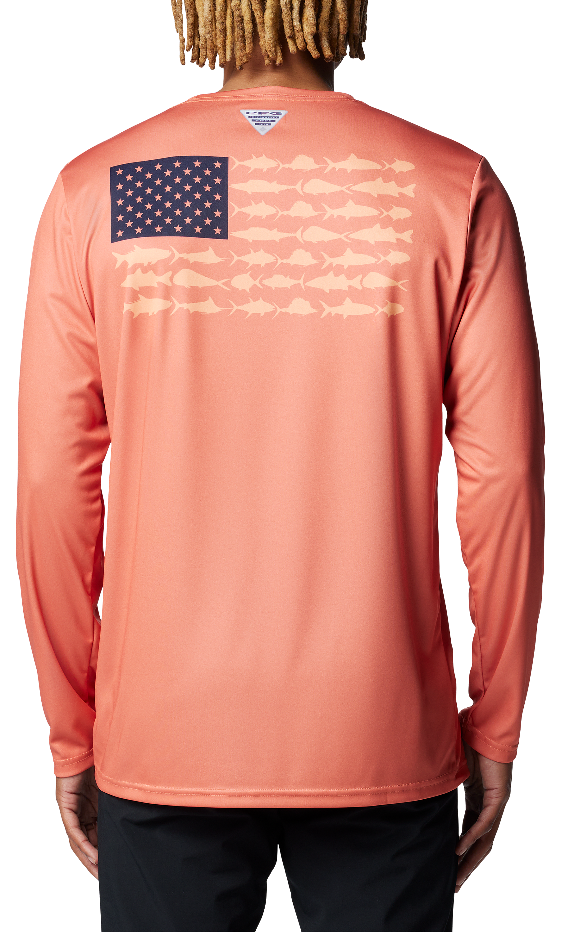 Image of Columbia Terminal Tackle PFG Fish Flag Long-Sleeve Shirt - Faded Peach/Bright Nectar