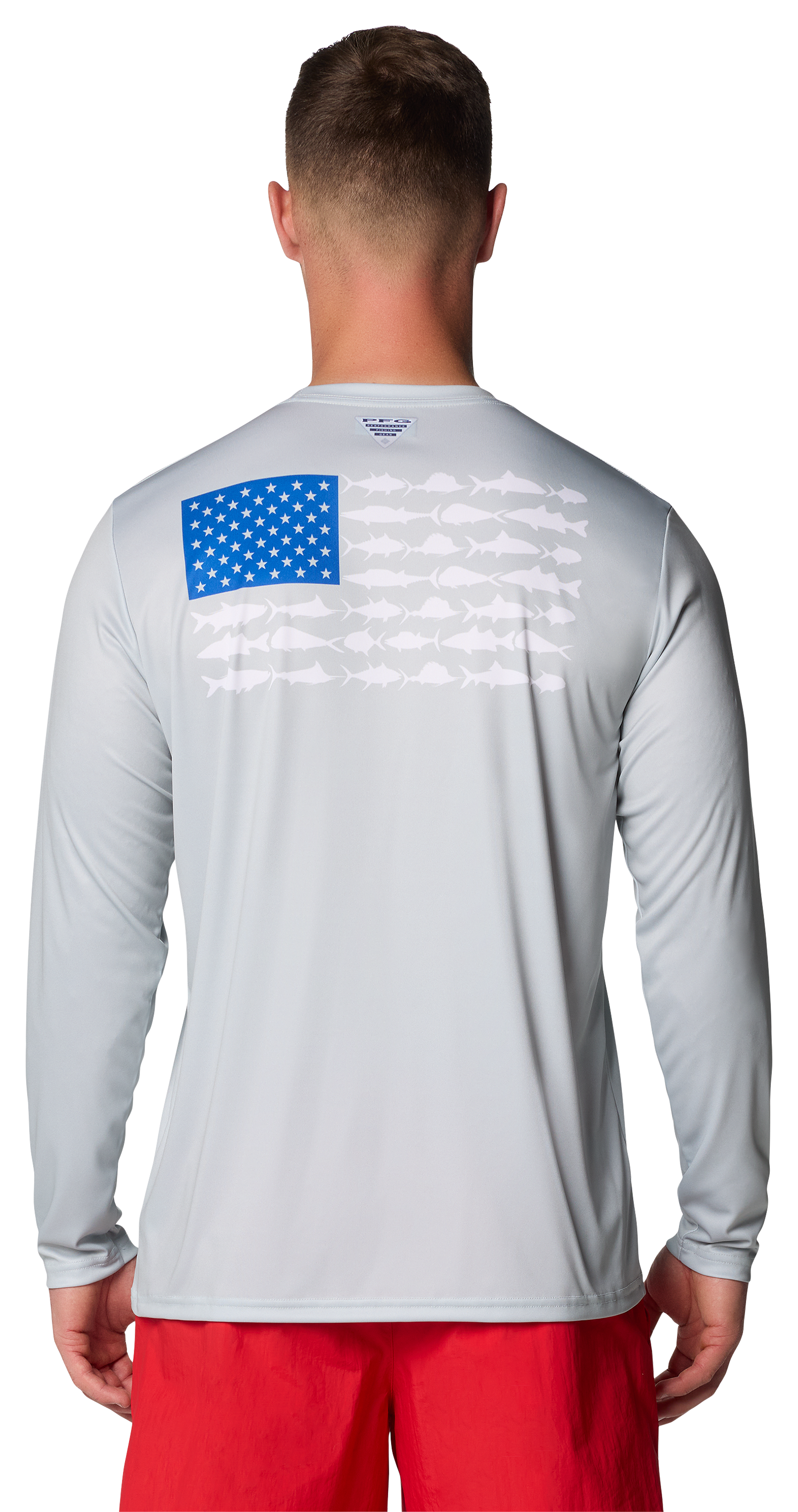 Image of Columbia Terminal Tackle PFG Fish Flag Long-Sleeve Shirt for Men - Cool Grey/Vivid Blue - 4XL