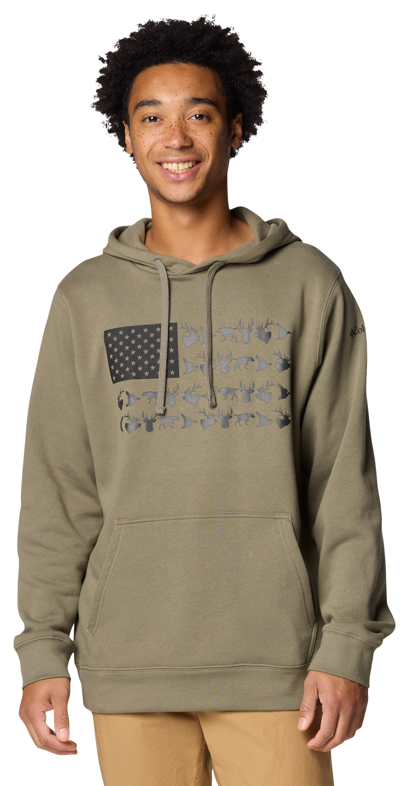 Image of Columbia PHG Game Flag II Long-Sleeve Hoodie for Men - Stone Green/Black Hunt Flag - M