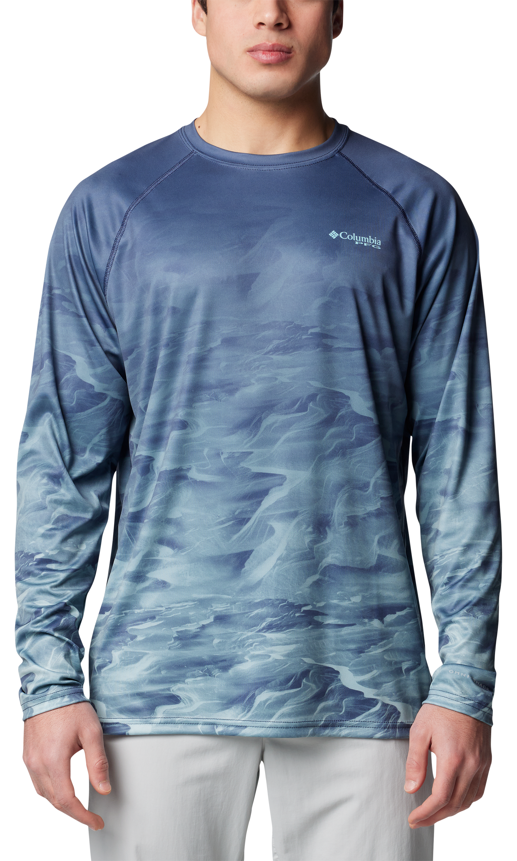 Image of Columbia Super Terminal Tackle PFG Fish Flow Trout Long-Sleeve Shirt for Men - Nocturnal Undulating/Fish Flow