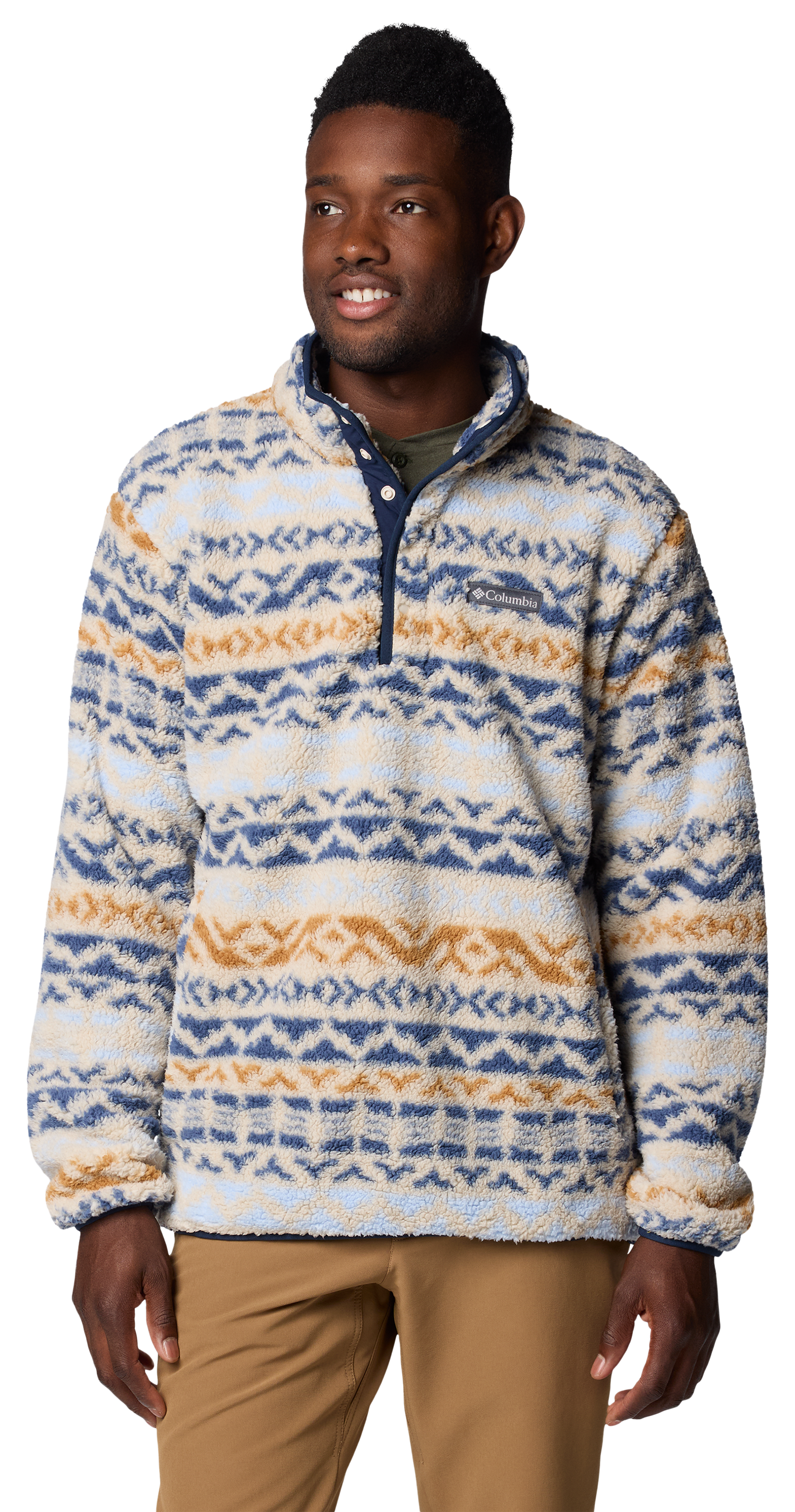 Image of Columbia Rugged Ridge Half-Snap Fleece Pullover for Men - Dark Stone/Dark Mountain Madras Multi - S