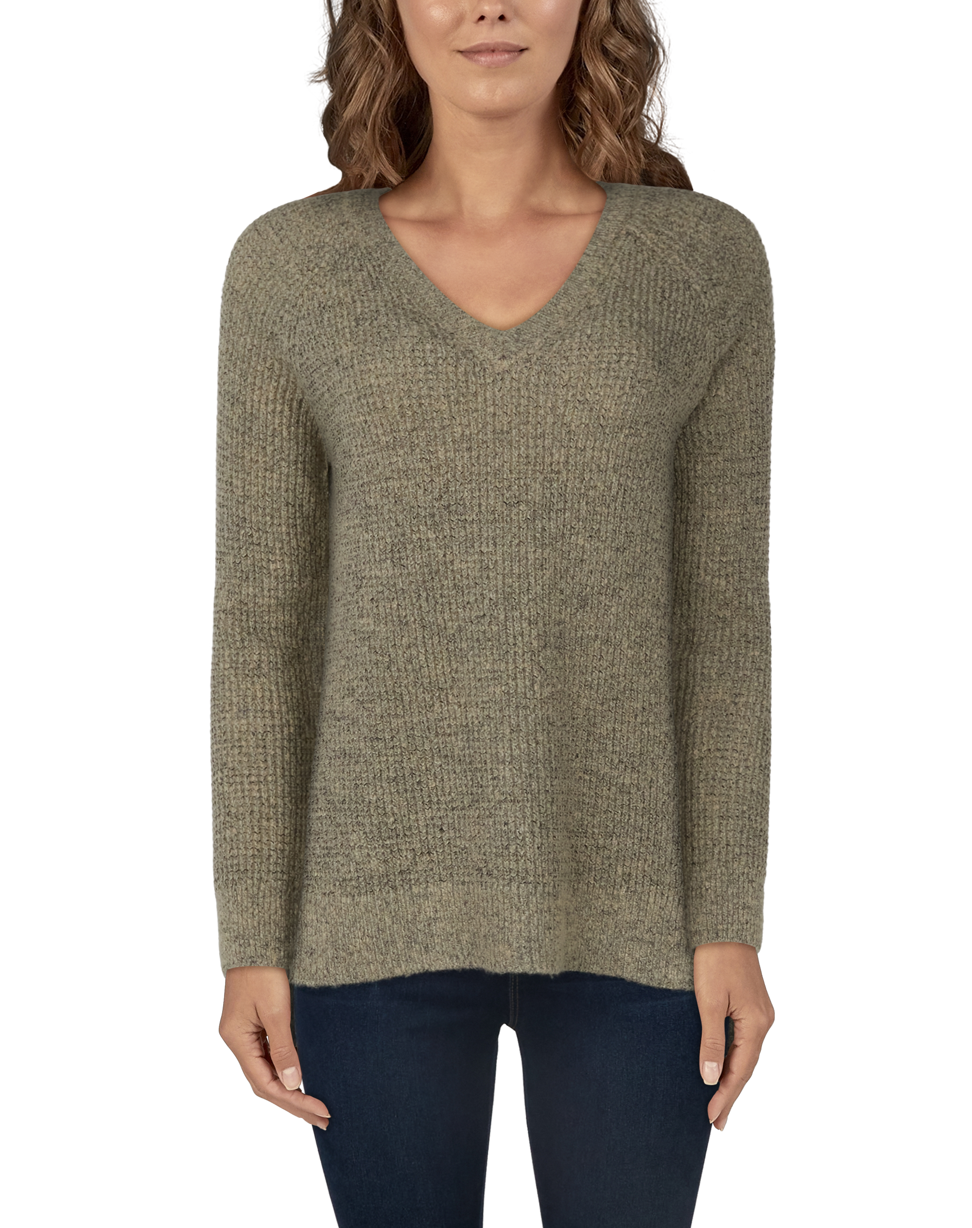 Image of Natural Reflections Tahoe Thermal V-Neck Sweater for Ladies - Oatmeal - S