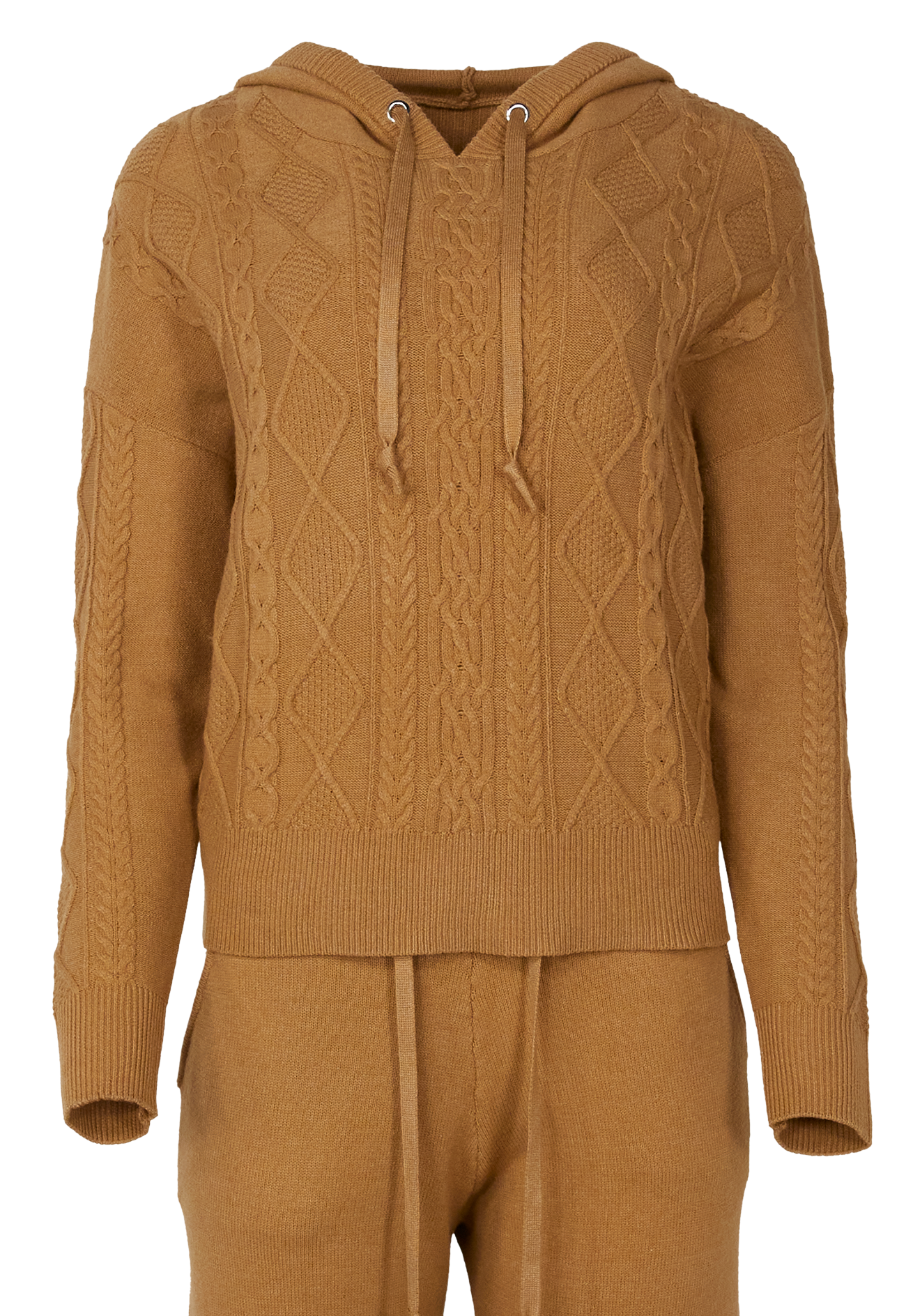 Natural Reflections Cable Knit Hooded Long-Sleeve Sweater for Ladies