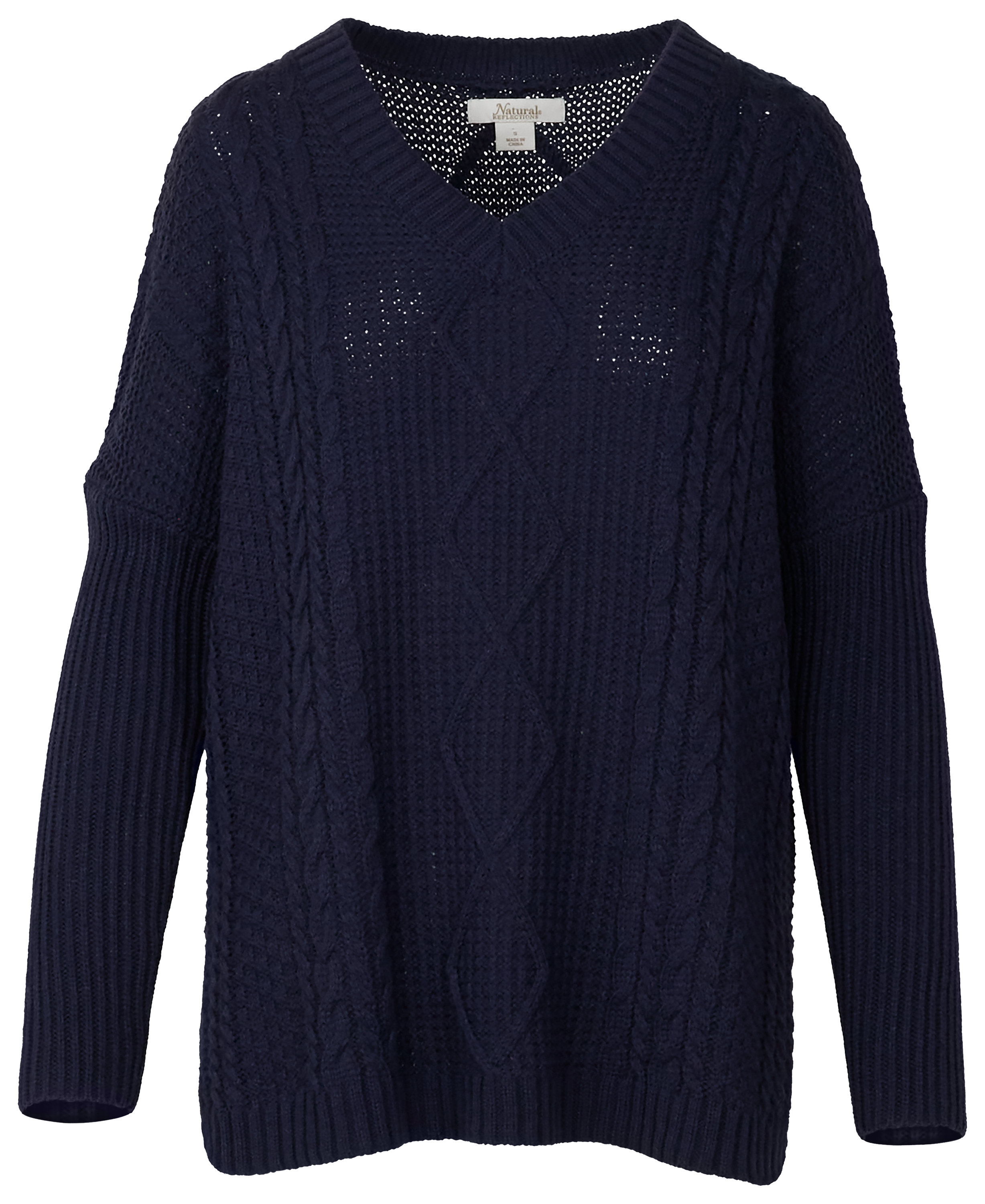 Image of Natural Reflections Cabinside Cable Sweater - Navy Heather