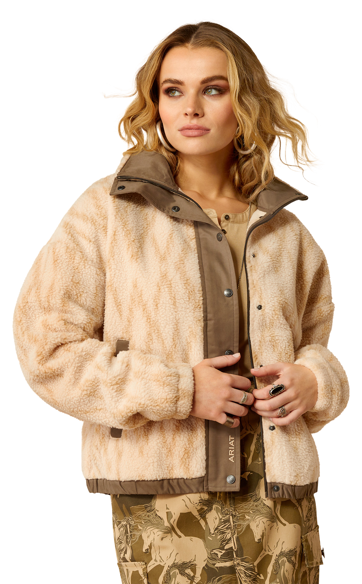 Image of Ariat Sherpa Blocked Jacket for Ladies - Tonal Sand - S