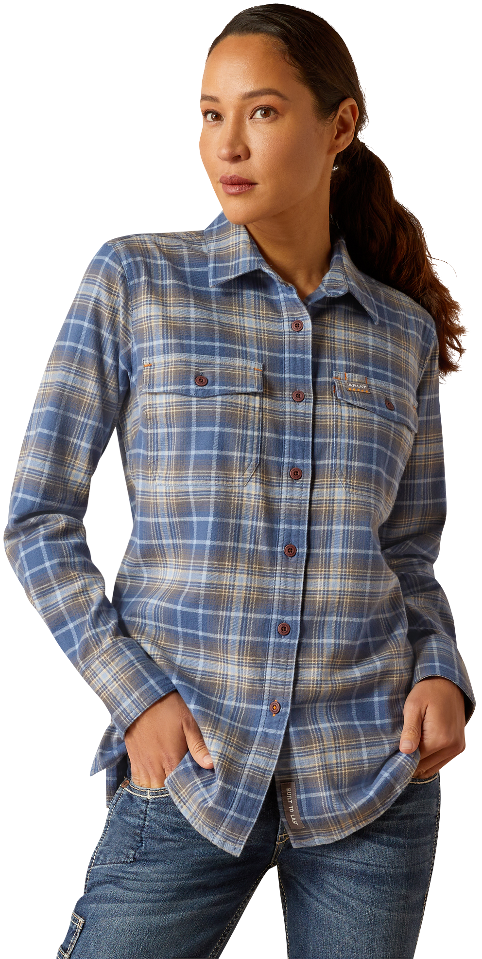 ARIAT Rebar Flannel DuraStretch Long-Sleeve Button-Down Work Shirt for Ladies