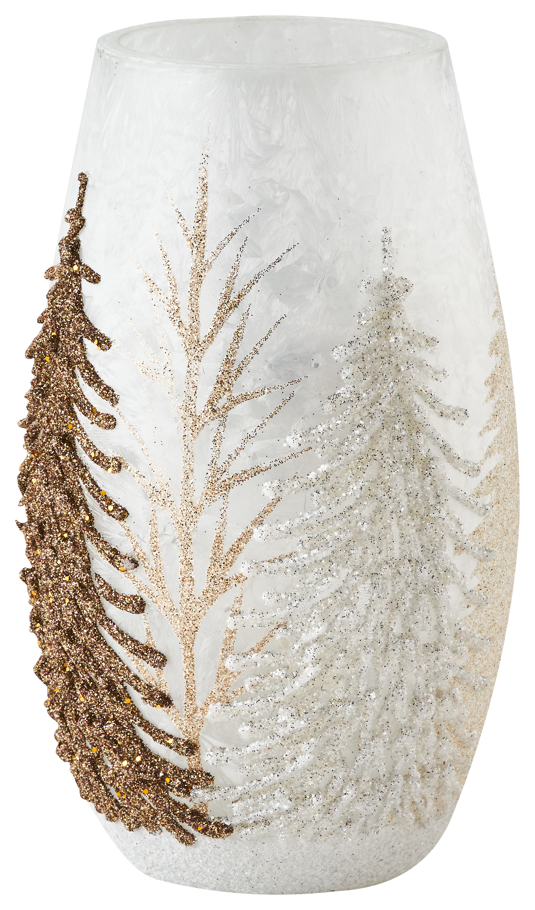 Image of Stony Creek Small Lighted Glass Vase with Glitter Trees