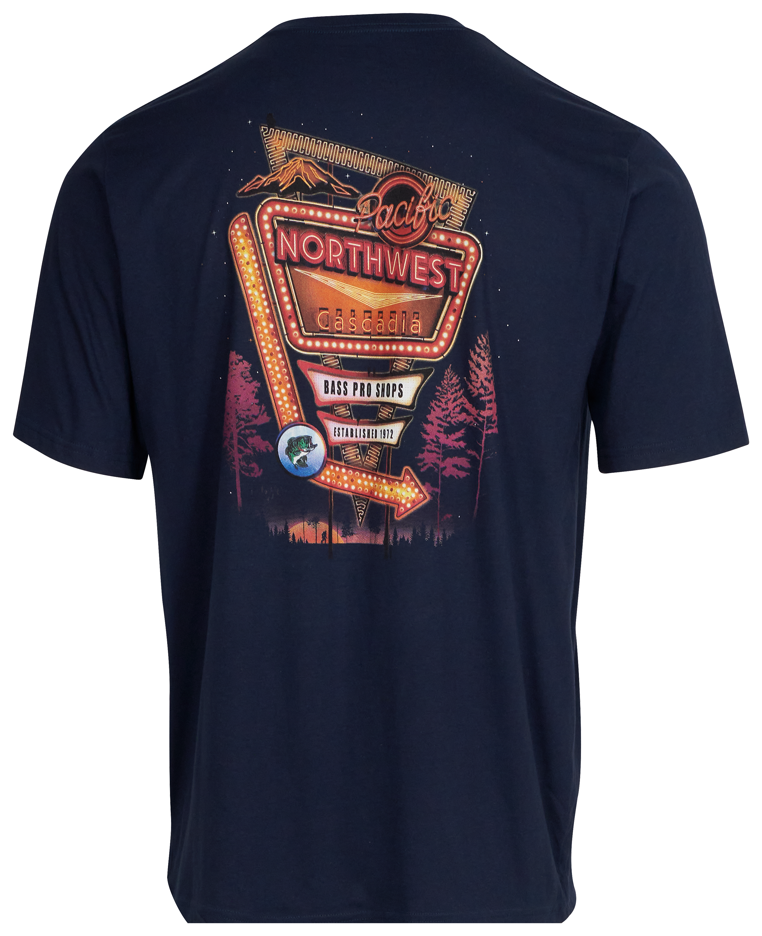 Image of Bass Pro Shops Neon Pacific Northwest Sign Short-Sleeve T-Shirt for Men - Navy