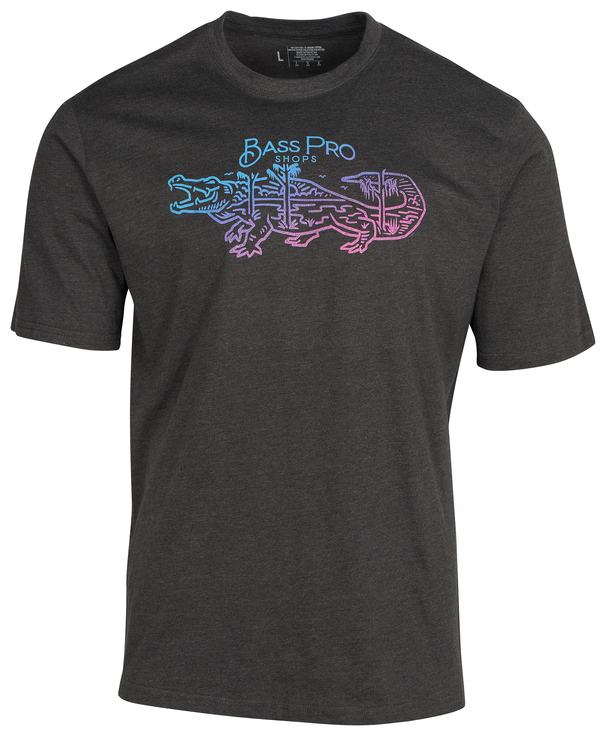 Image of Bass Pro Shops Neon Gator Short-Sleeve T-Shirt for Men - Heather Charcoal