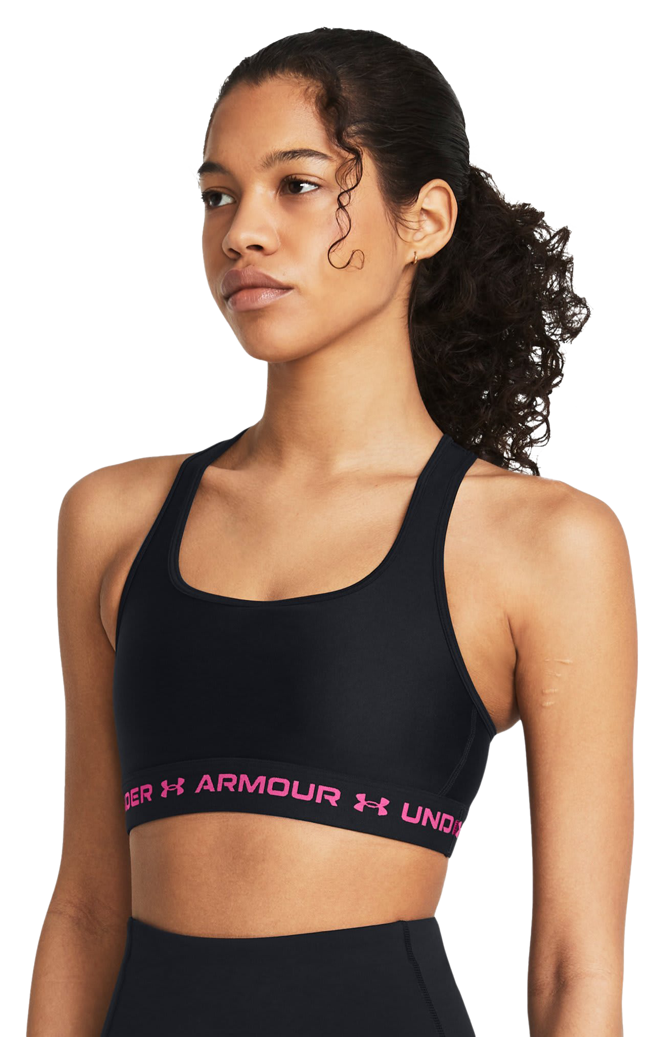 Image of Under Armour Mid Crossback Sports Bra for Ladies - Black/Black/Astro Pink - XS