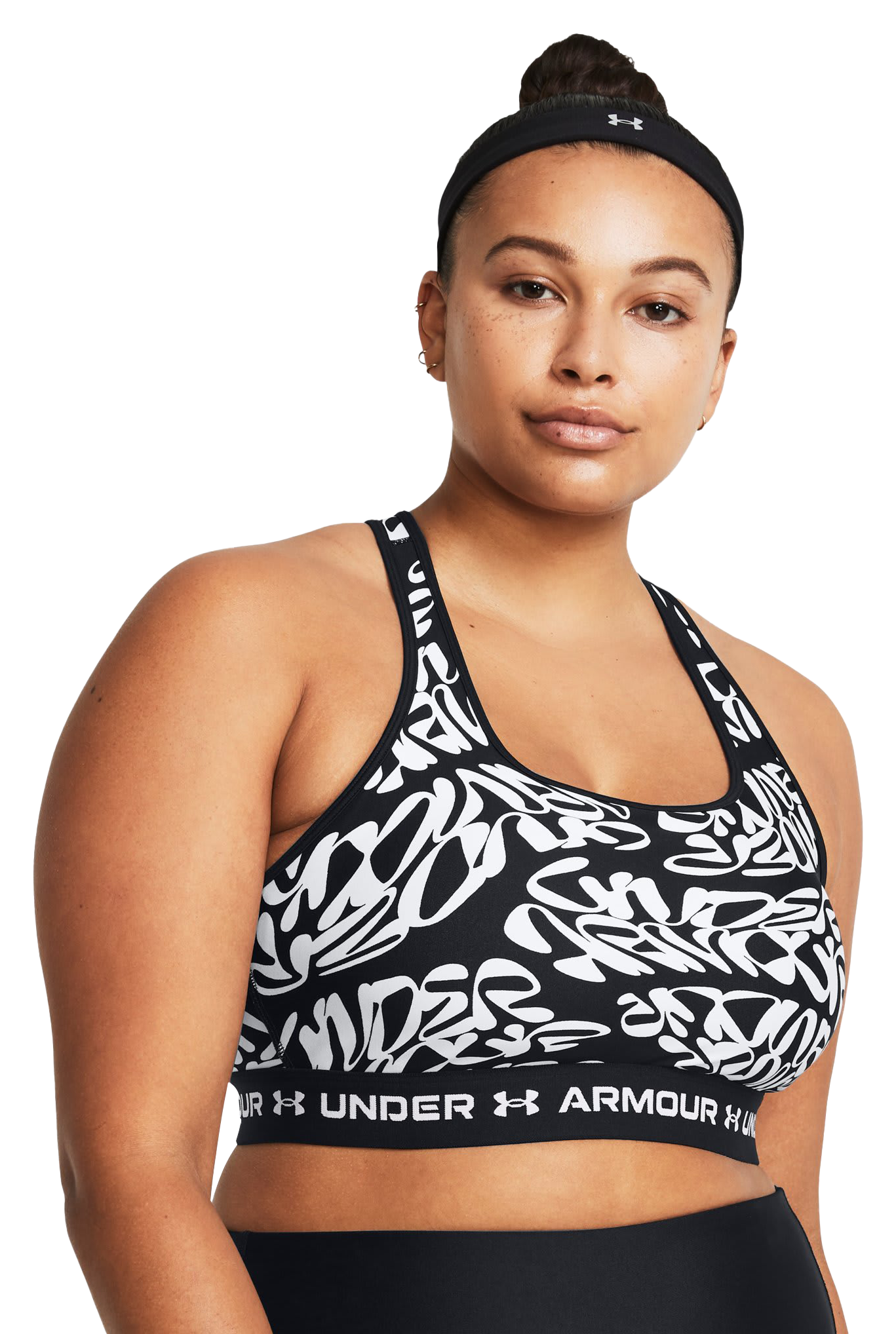 Women's Armour Mid Crossback Sports Black Bra (Clothing Color