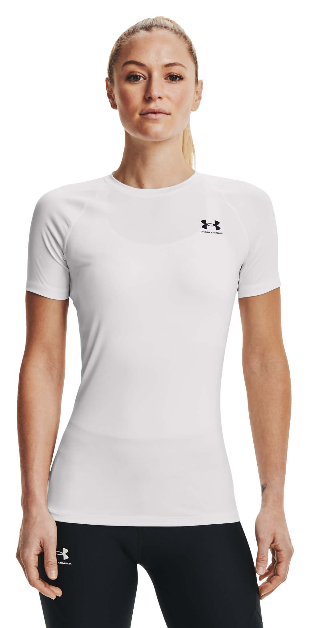 Image of Under Armour HeatGear Compression Short-Sleeve Shirt for Ladies - White/Black - XS