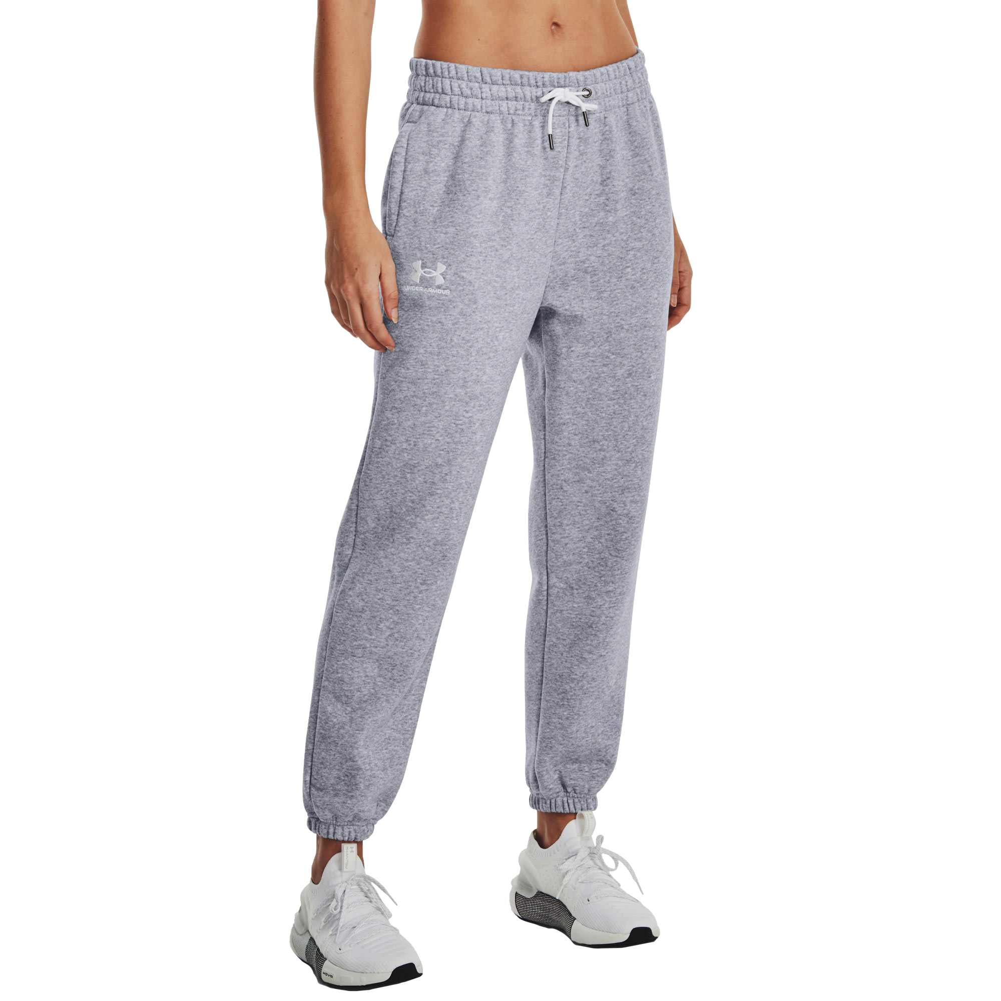 Image of Under Armour UA Essential Fleece Joggers for Ladies - Mod Gray Light Heather/White - XS - Regular