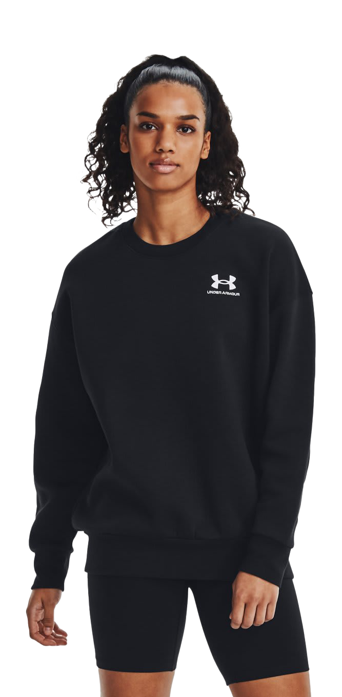 Image of Under Armour Essential Fleece Oversized Crew Sweatshirt for Ladies - Black/White - XL