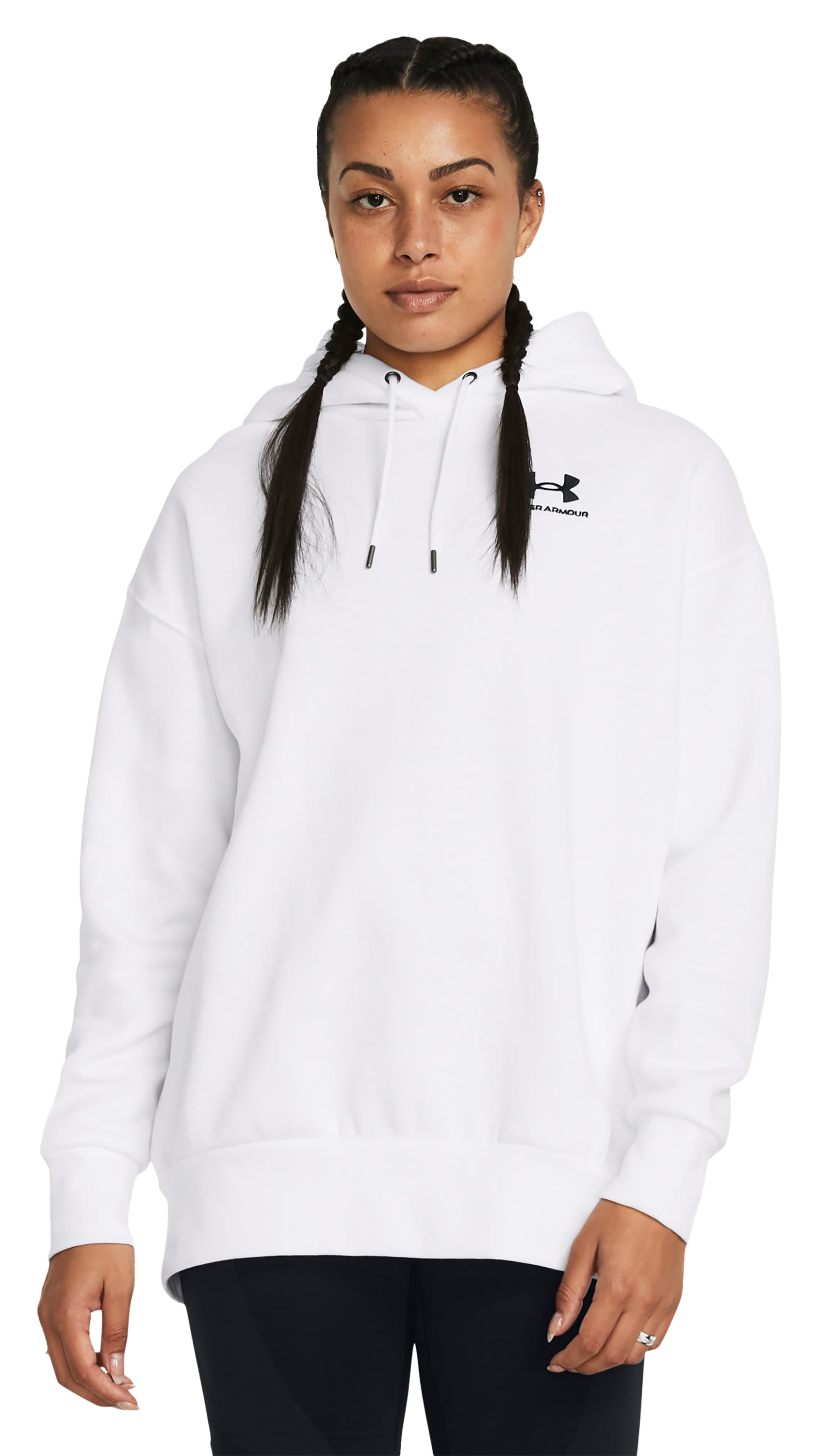 Image of Under Amour Essential Fleece Oversized Hoodie for Ladies - White/Black - XS