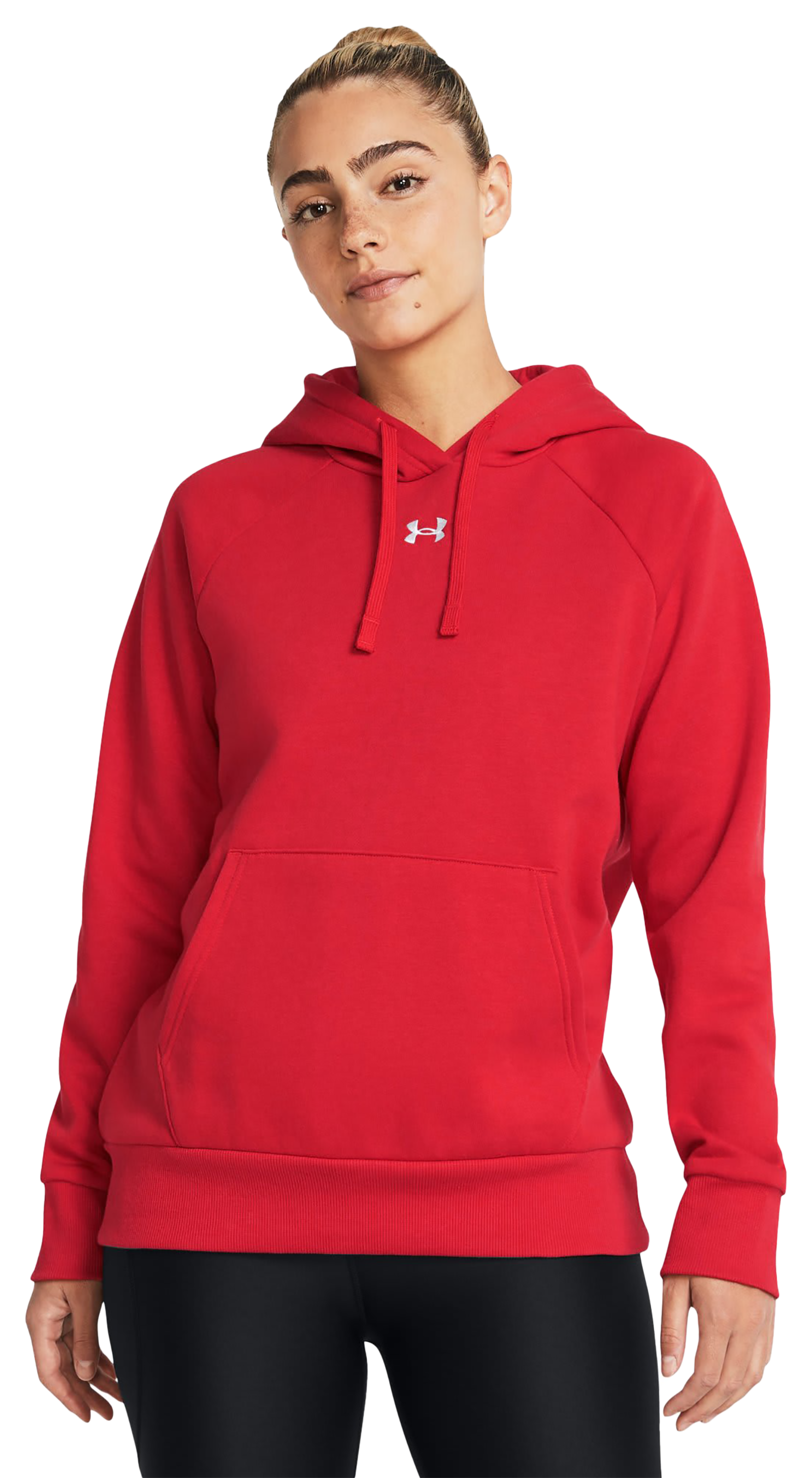 Image of Under Armour Rival Fleece Long-Sleeve Hoodie for Ladies - Red/White - XS