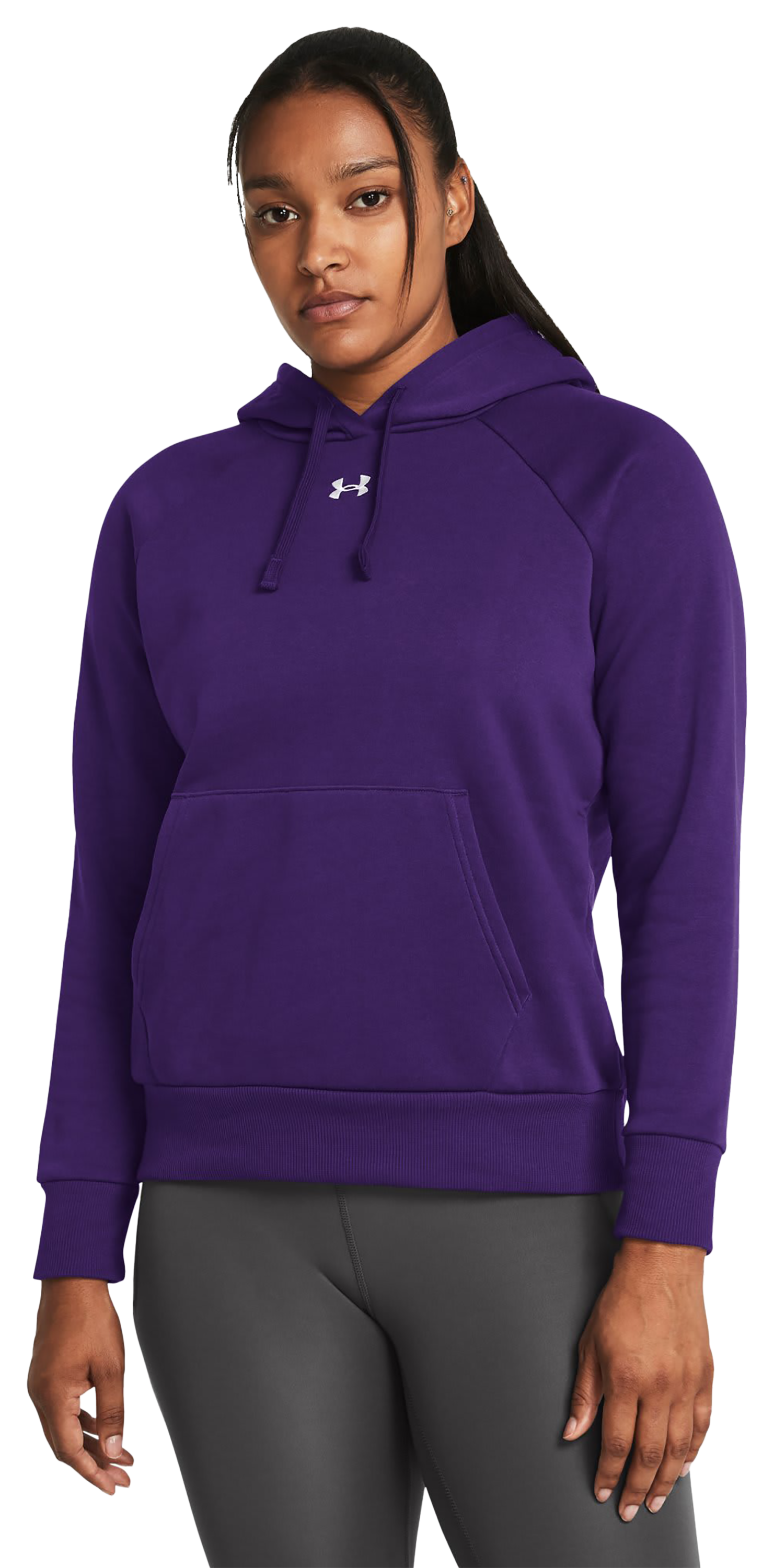 Image of Under Armour Rival Fleece Long-Sleeve Hoodie for Ladies - Purple/White - XS