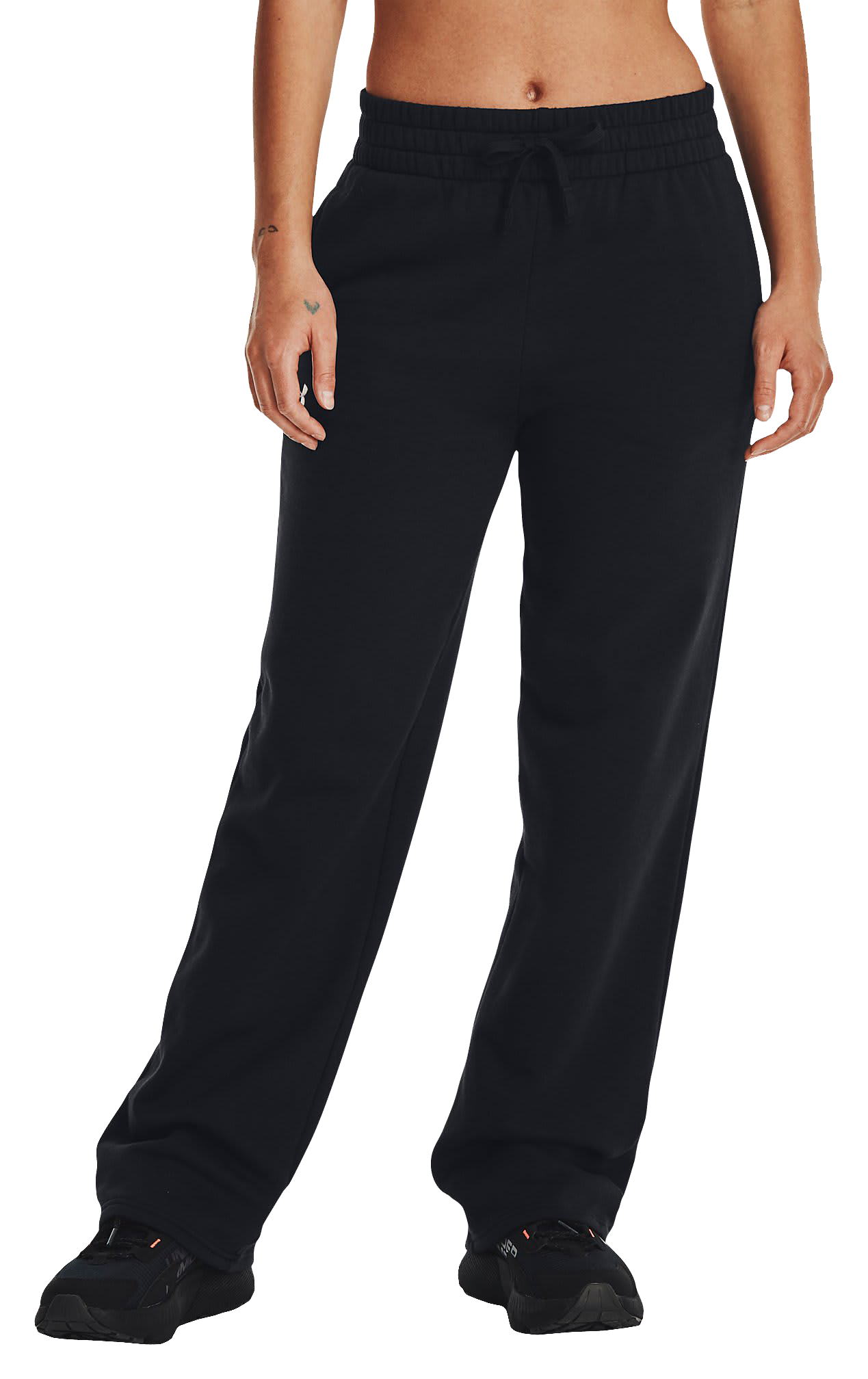 Image of Under Armour Rival Fleece Straight Leg Pants for Ladies - Black/White - S - Regular