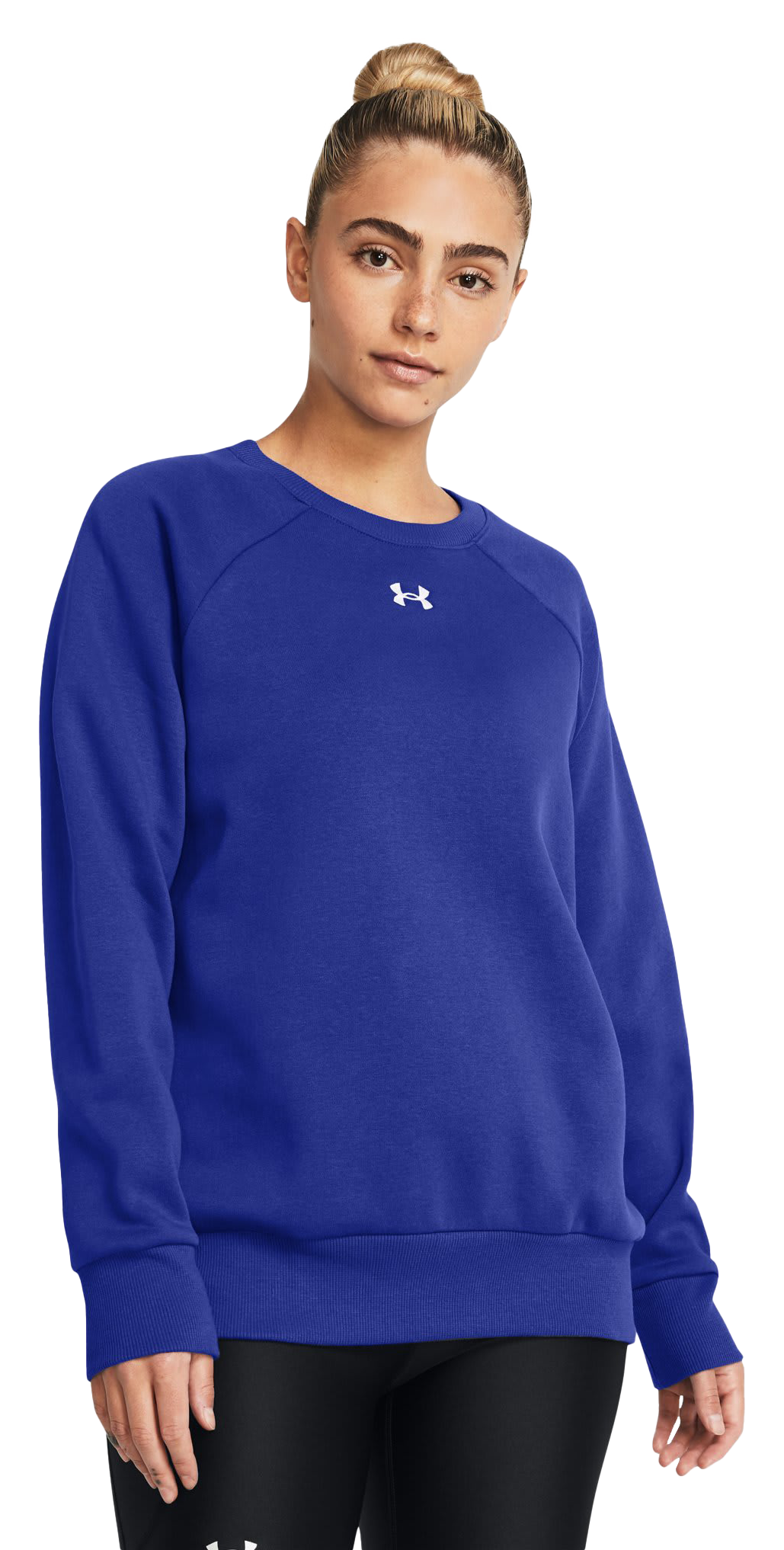 Image of Under Armour Rival Fleece Crew Long-Sleeve Pullover for Ladies - Royal/White - M