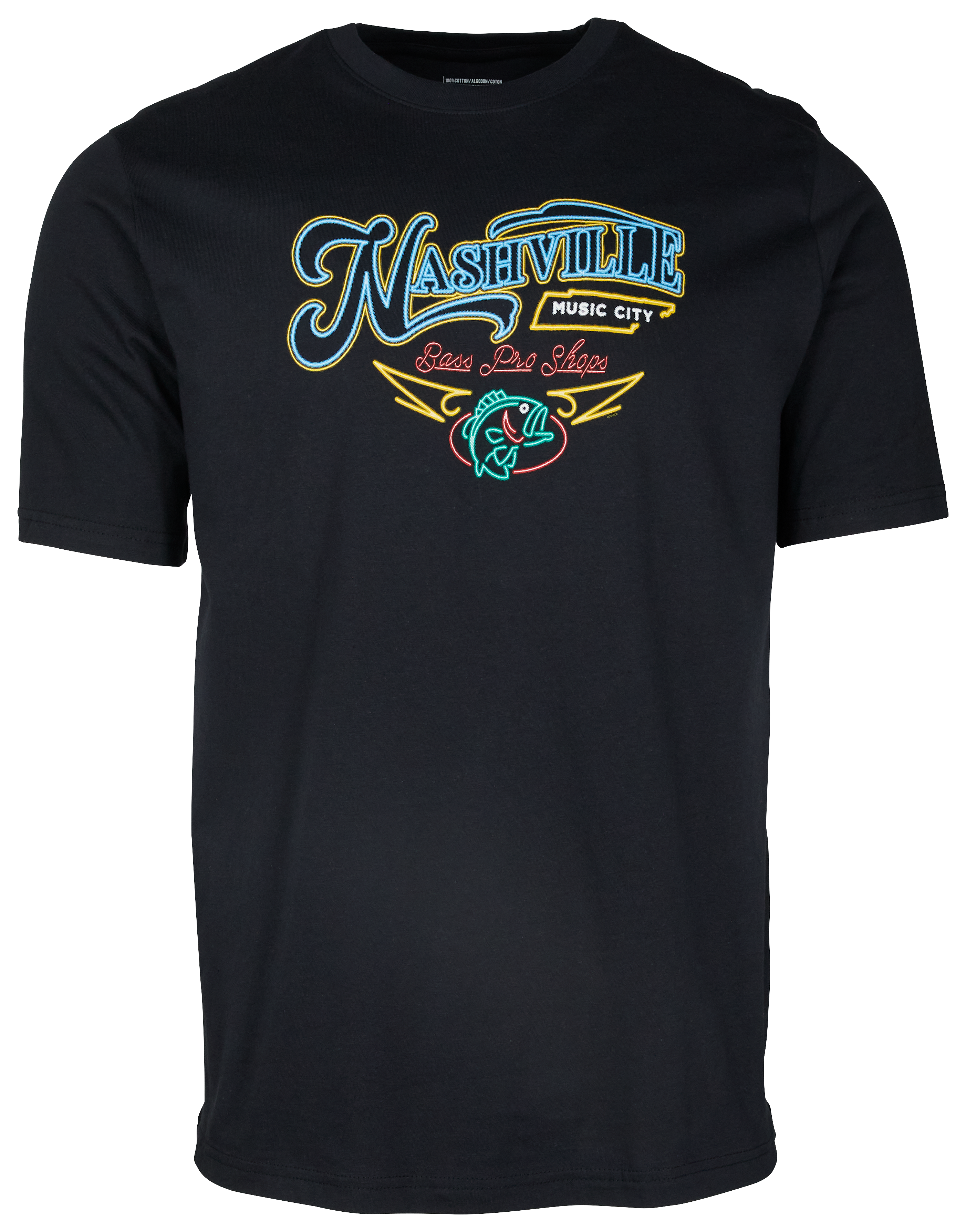 Image of Bass Pro Shops Neon Nashville Short-Sleeve T-Shirt for Men - Black - 2XL
