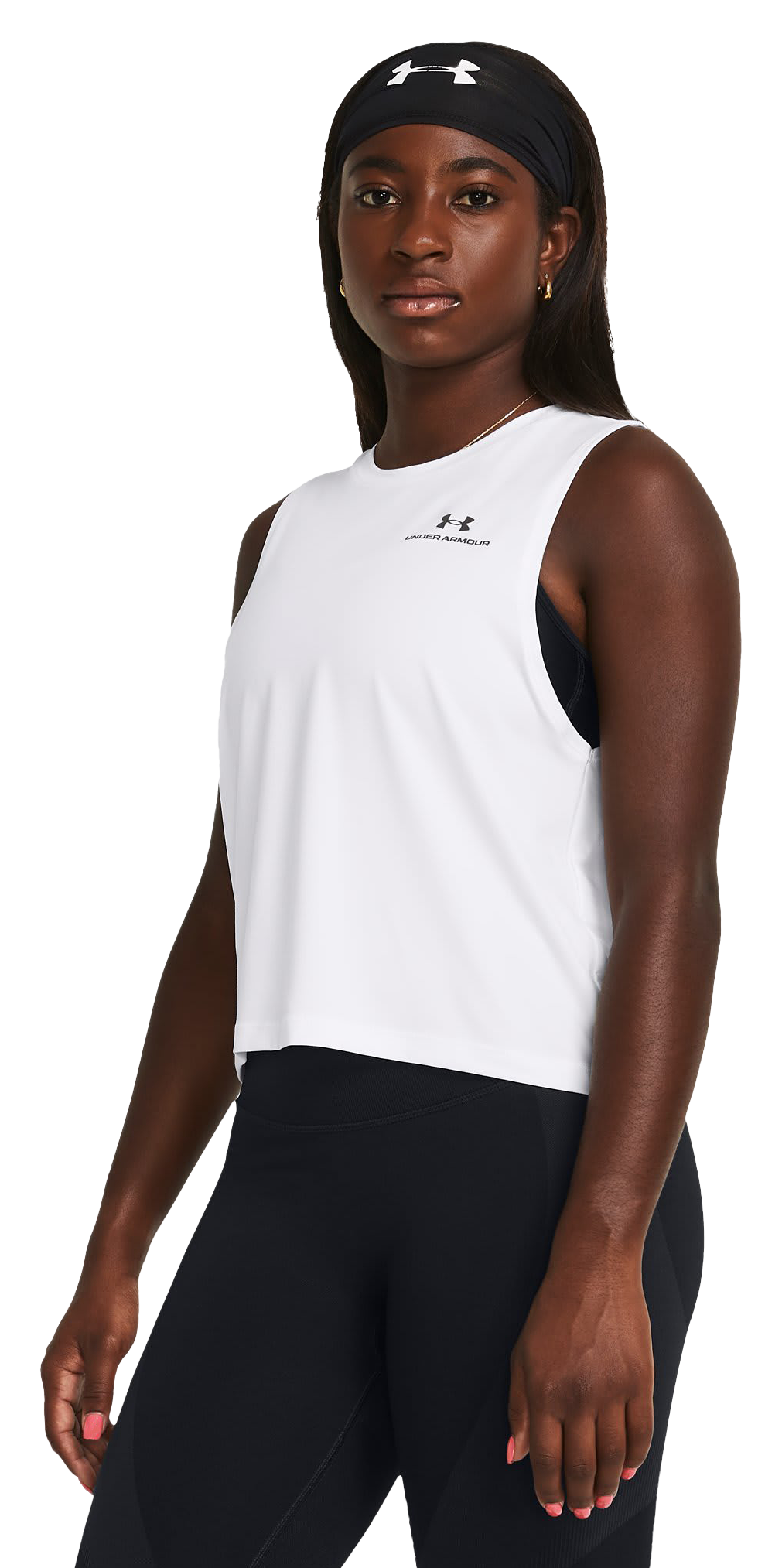 Image of Under Armour Vanish Energy Crop Tank Top for Ladies - White/Black - XS