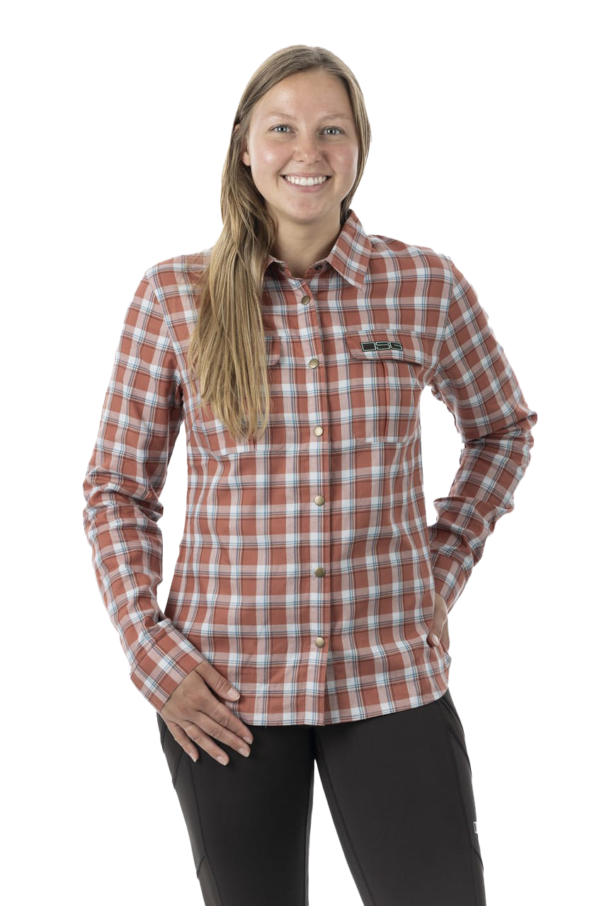 Image of DSG Outerwear Plaid Button-Down Long-Sleeve Shirt for Ladies - Terracotta