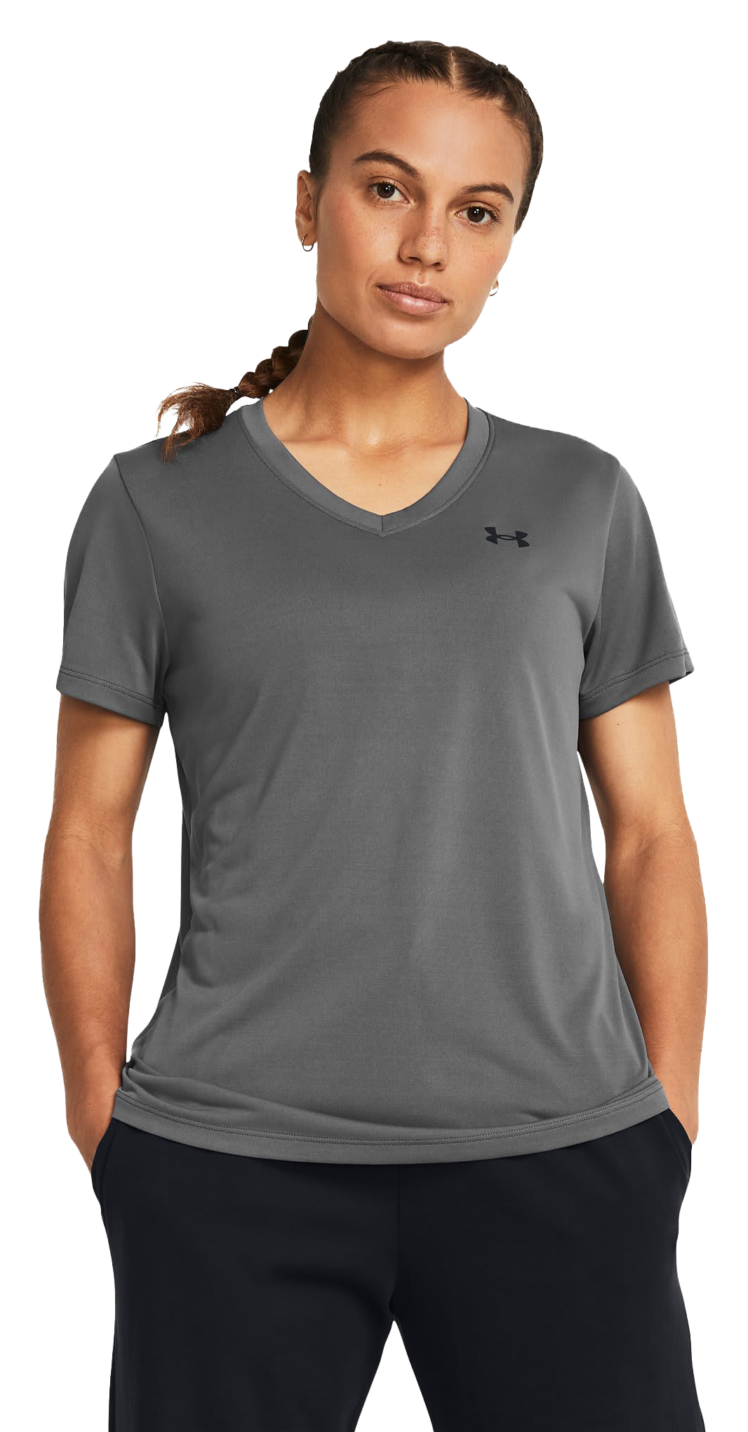 Image of Under Armour UA Tech V-Neck Short-Sleeve Shirt for Ladies - Castlerock/Black - L